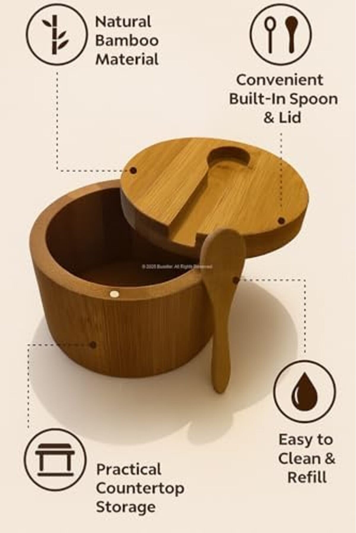 Lvnshop Kapaklı Kaşıklı Ahşap Ahşap Kabı Kaşık Ve Kapaklı Tasarım Mutfak Tezgahı İçi̇n Şık Prati̇k Tuz