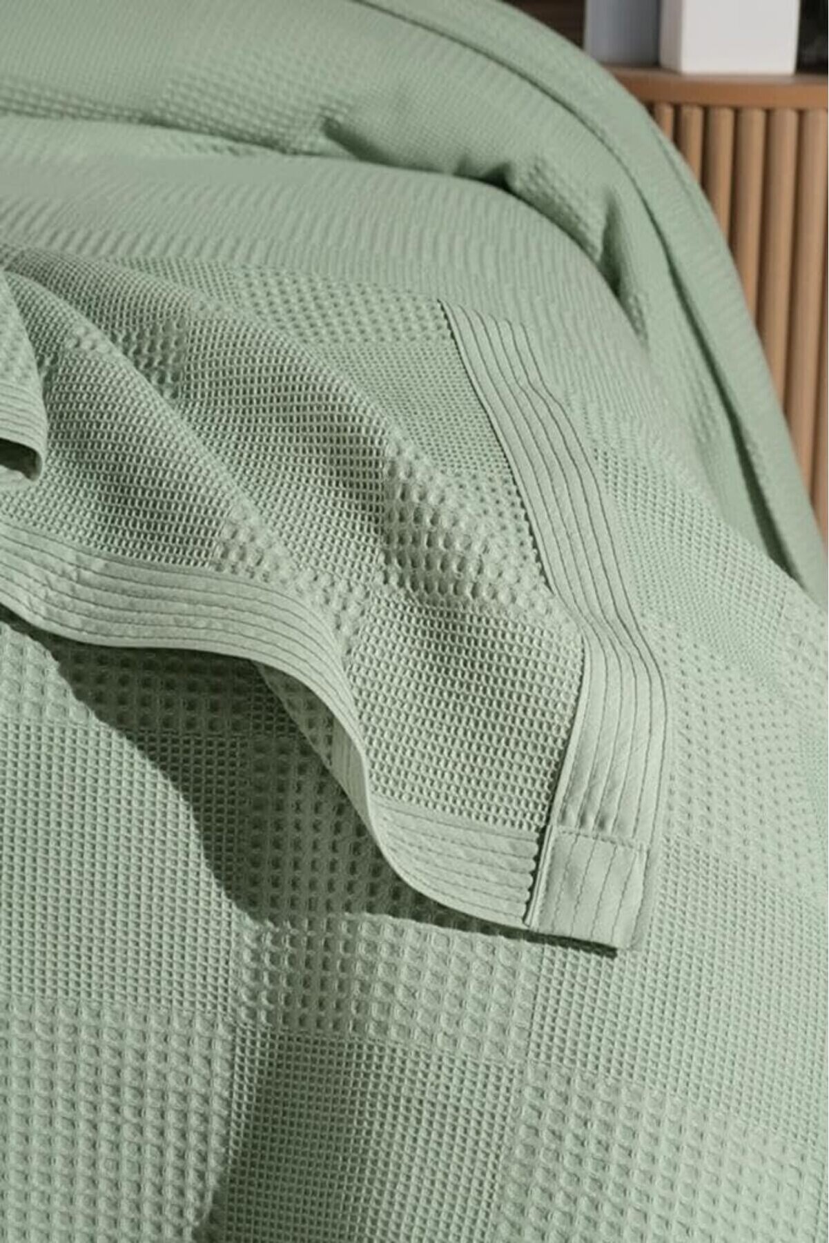 Snshop Waflle Desenli̇ Pi̇ke Battani̇ye%100 Pamuk Kalın İpli̇k Yumuşak Battal Boy 240 X 260 (Yeşi̇l)