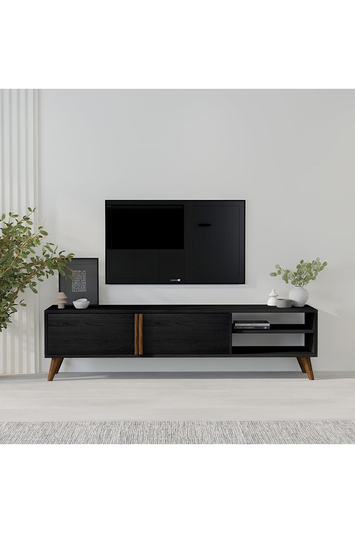 STOREMAX Dolaplı, Raflı Tv Sehpası, Oturma Odası Tv Ünitesi, Ahşap Siyah newdesing 842385