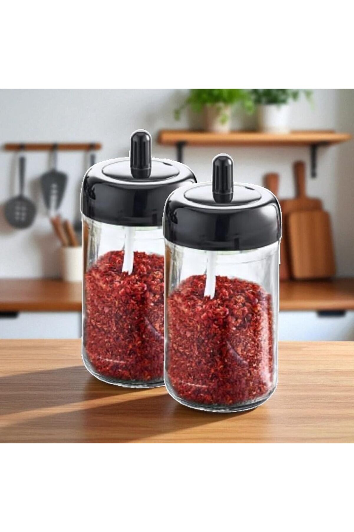 Snshop Cam Baharatlık Seti̇, Kendi̇nden Kaşıklı, Kaşıklı Kapak, 300Ml, 2 Adet, 14Cm Y&uuml;ksekli̇k