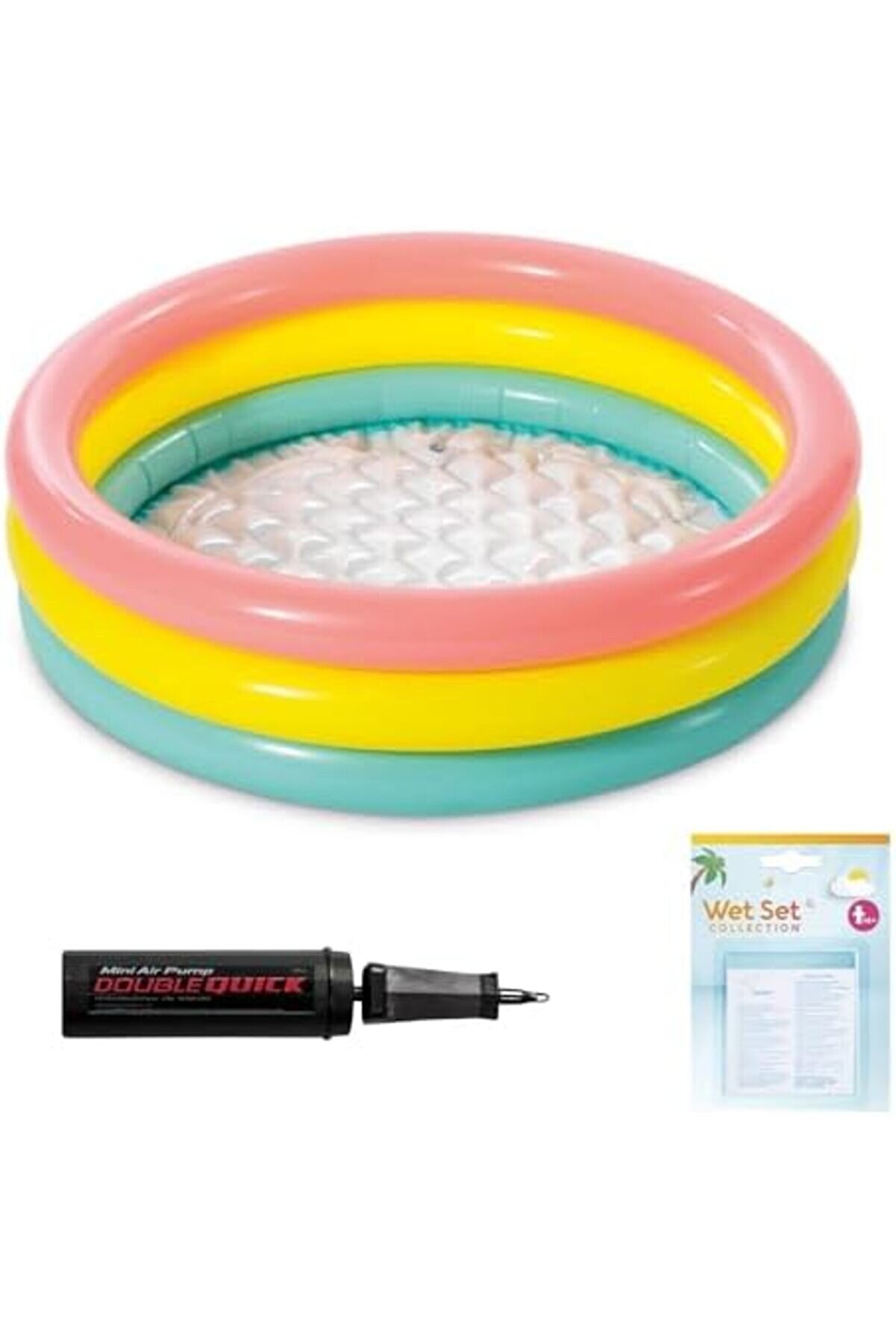 Yumuşak Tabanlı Renkli̇ 3 Boğumlu Baby Pool Çocuk Bebek Havuzu,114X25 Cm Ve Pompa+Yama Set, Pompa