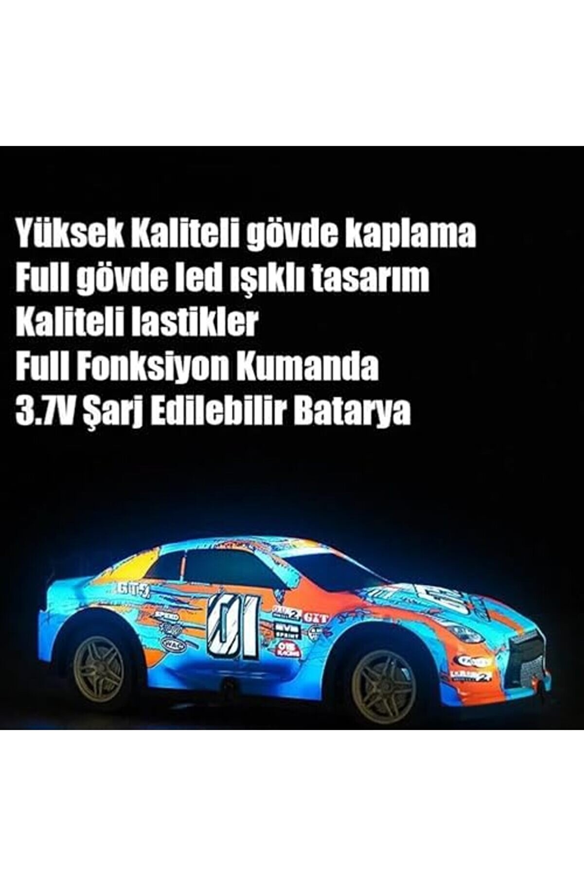 2.4 Ghz Rc Full Fonksi̇yon Led Işıklı Gövde 122 Şarjlı Uzaktan Kumandalı Dri̇ft Arabası (Turk