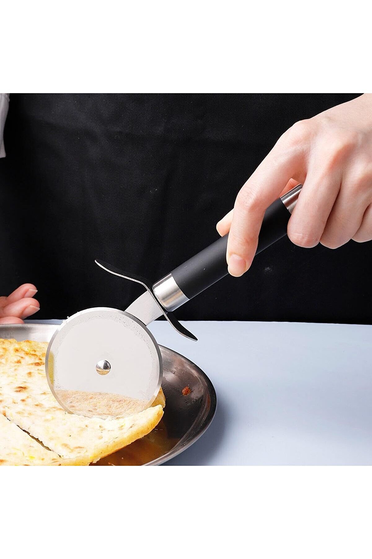 STOREMAX Paslanmaz Çelik Ahşap Saplı Pizza Dilimleyici, Yuvarlak Pizza Kesici Bıçak, Hamur ve W