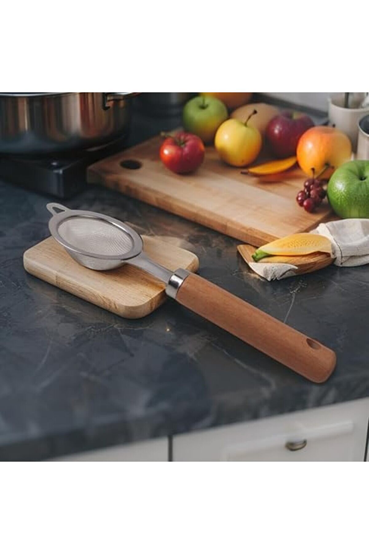 Lvnshop Paslanmaz Çeli̇k Ahşap Saplı Çay Süzgeci̇ | Si̇li̇kon Saplı Süzgeç – Şık Ve Fonksi̇yonel Sunum Ar