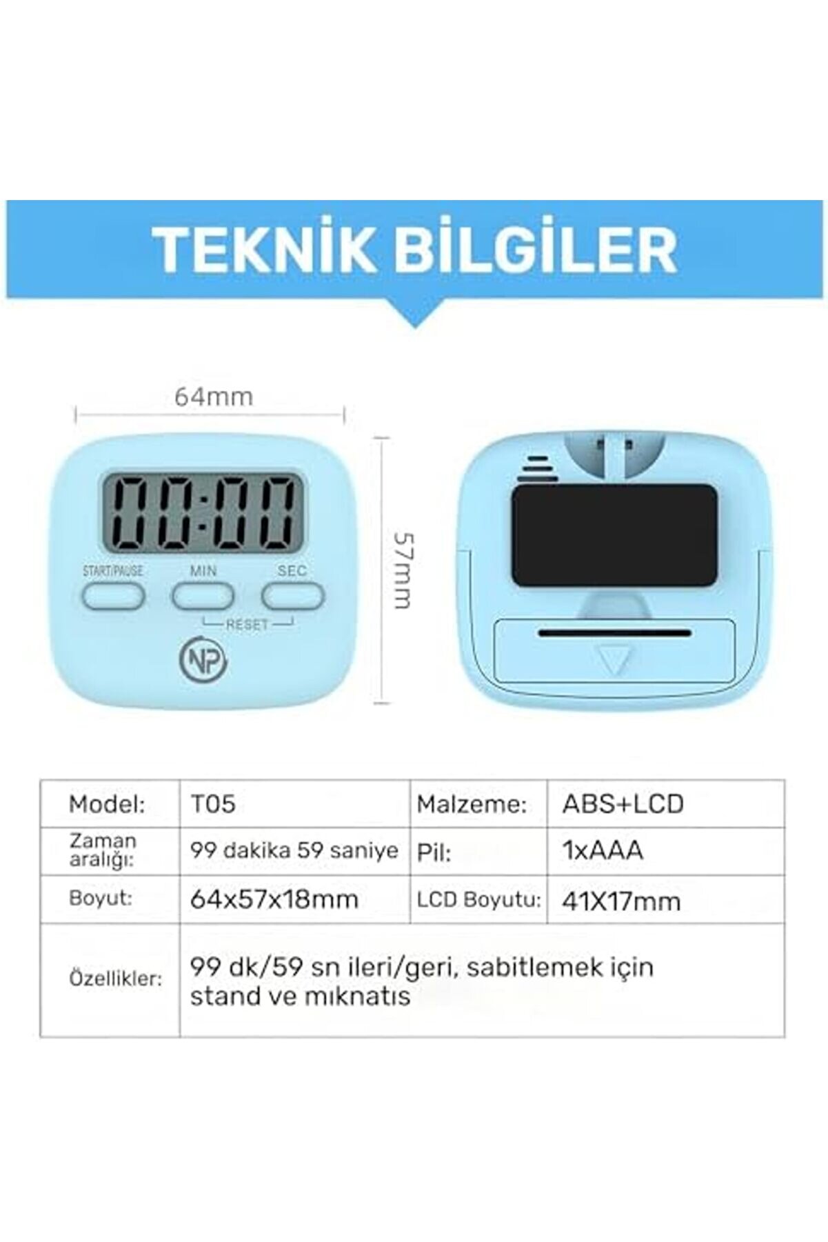 Aclyashop Npt05M Mutfak,Ders,Yemek İ&ccedil;i̇n 9959Dk Alarm Kronometre,Pomodoro &Ouml;ğrenci̇ Moti̇vasyon Saati̇