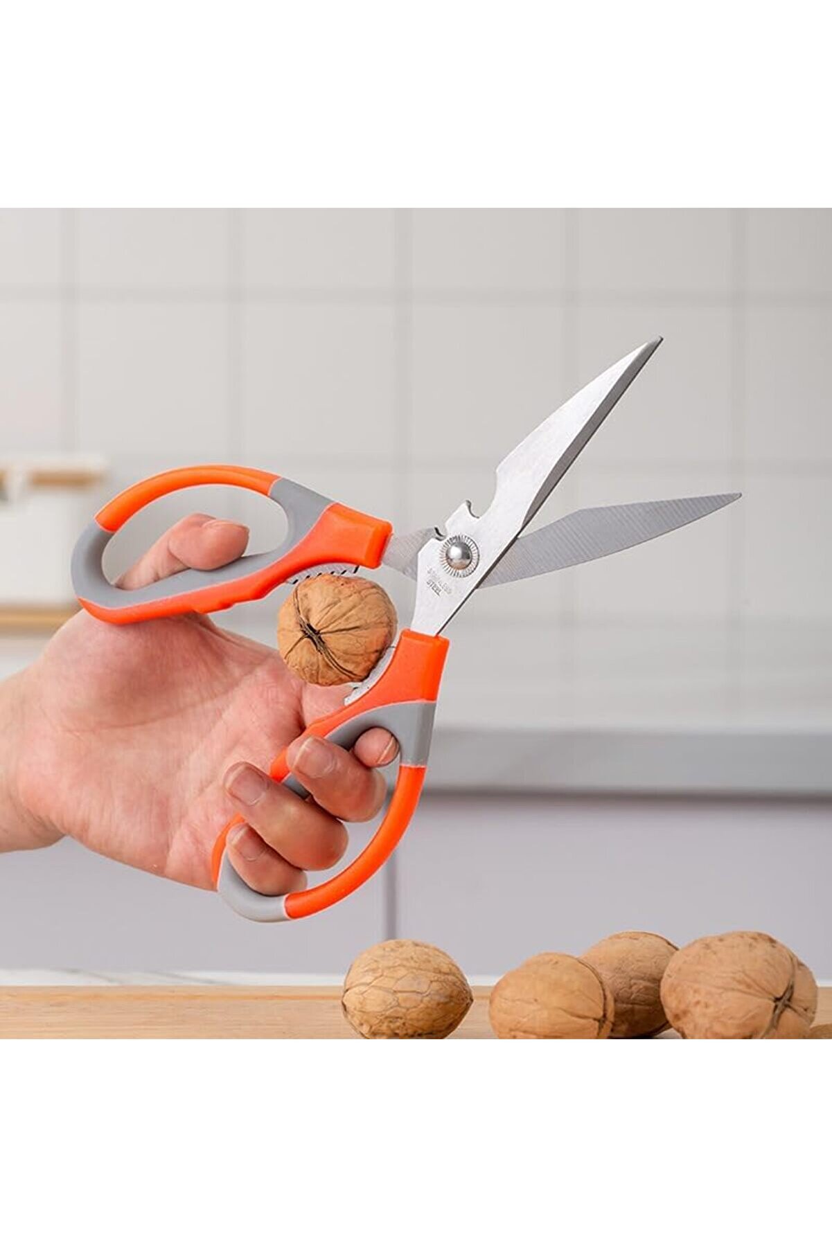 Snshop Amaçlı Mutfak Makası, Paslanmaz Çeli̇k, Et Tavuk Balık Börek Doğrama, Turuncu-Gri̇ Sebze