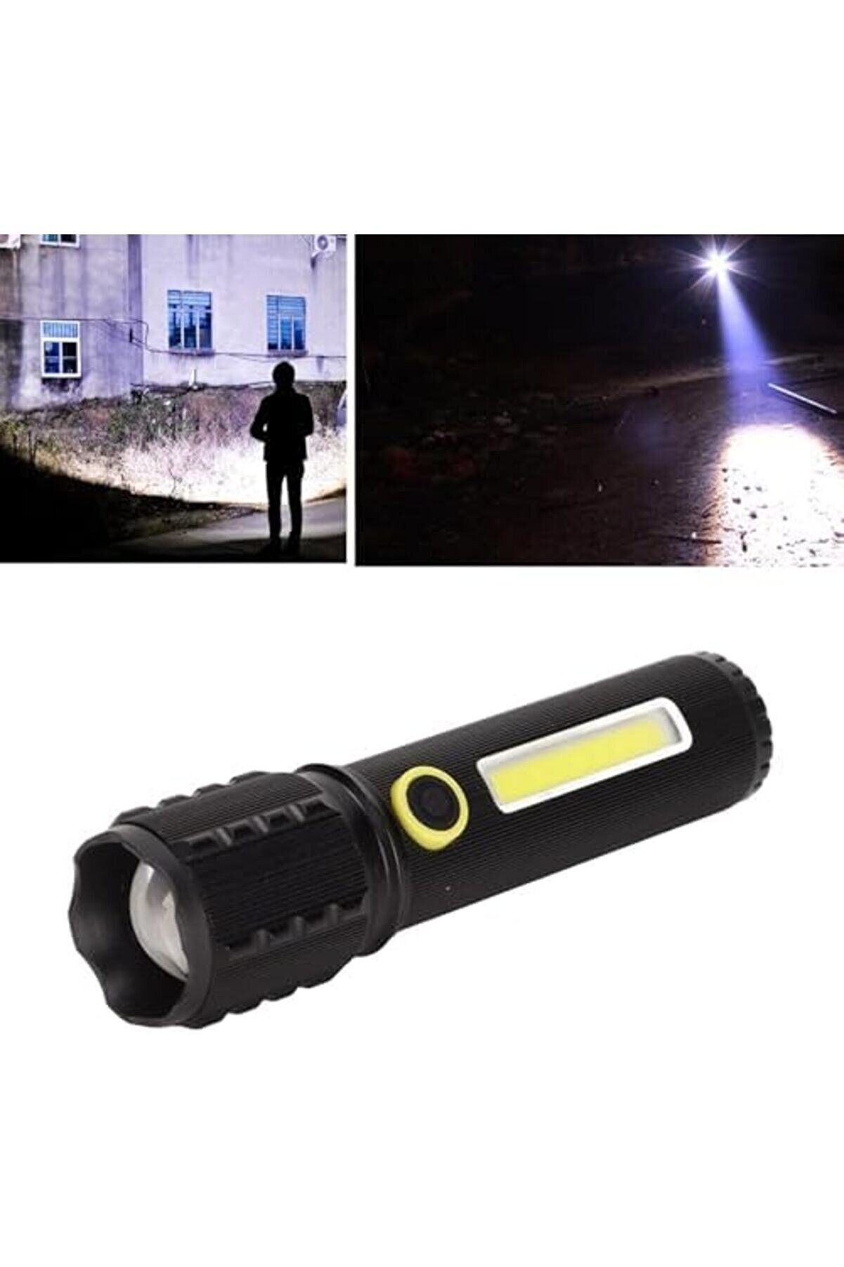 Snshop P50 + Cob Led Zoomlu Alümi̇nyum Şarjlı El Feneri̇ | Süper Parlak 800 Lümen, 3 Modlu, 800 M