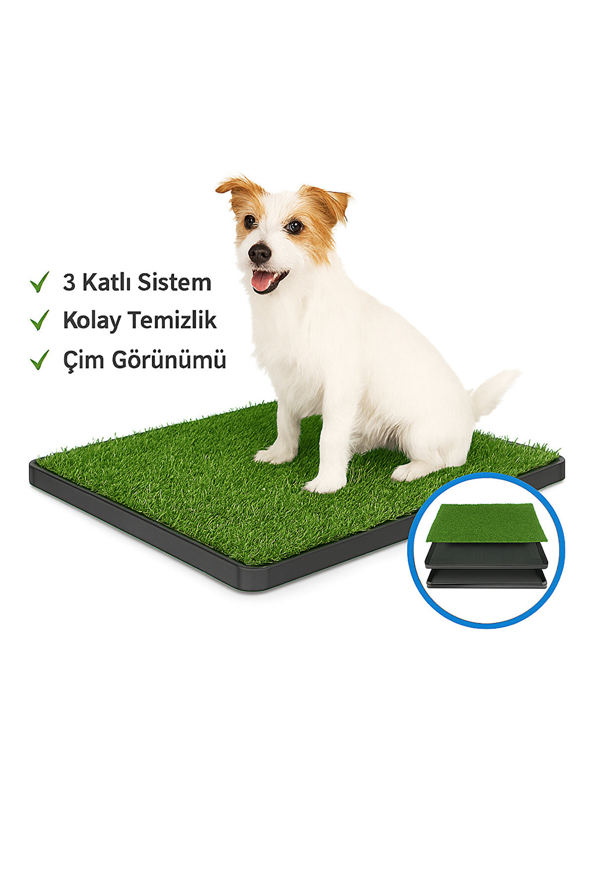 TRENDMEN Yavru Köpek Tuvalet Eğitim Pedi – Çim Görünümlü 3 Katlı Temizlik Sistemi