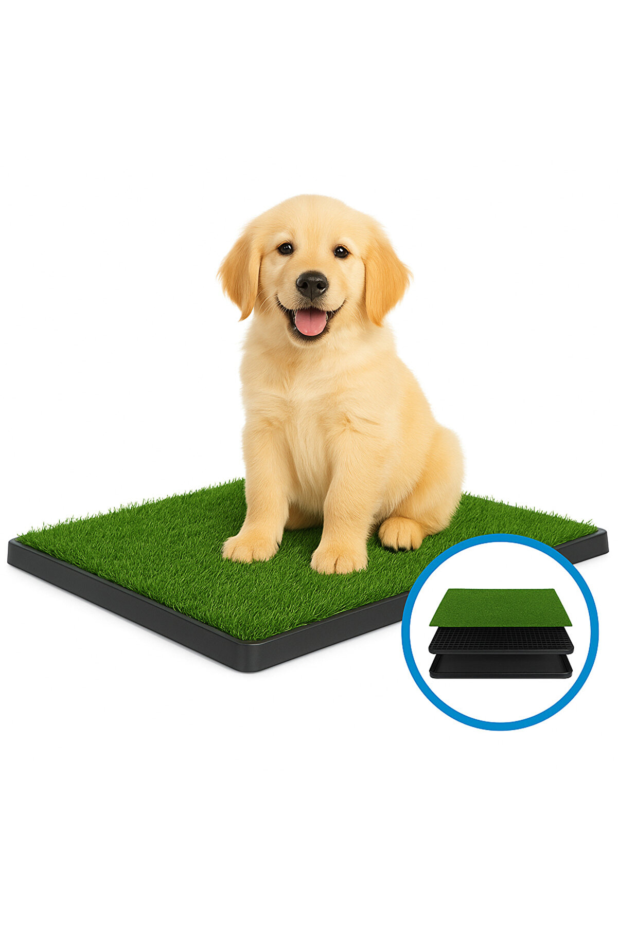 Yavru Köpek Tuvalet Eği̇ti̇m Pedi̇ – Çi̇m Görünümlü 3 Katlı Temi̇zli̇k Si̇stemi̇