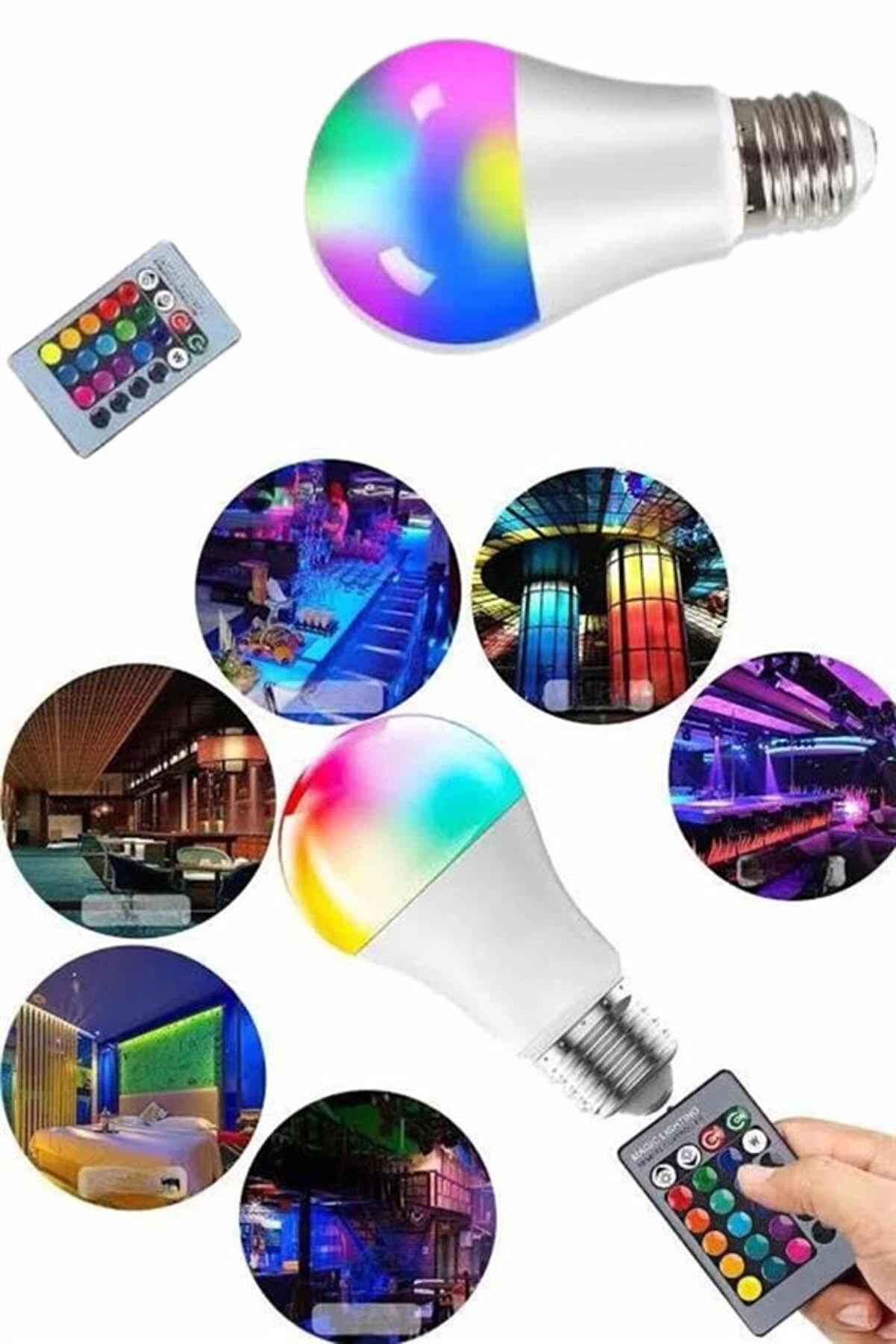 Ayarlanabi̇li̇r Parlaklık Rgb Led Ampul Beyaz Lamba Ve Renkli̇ Ampul