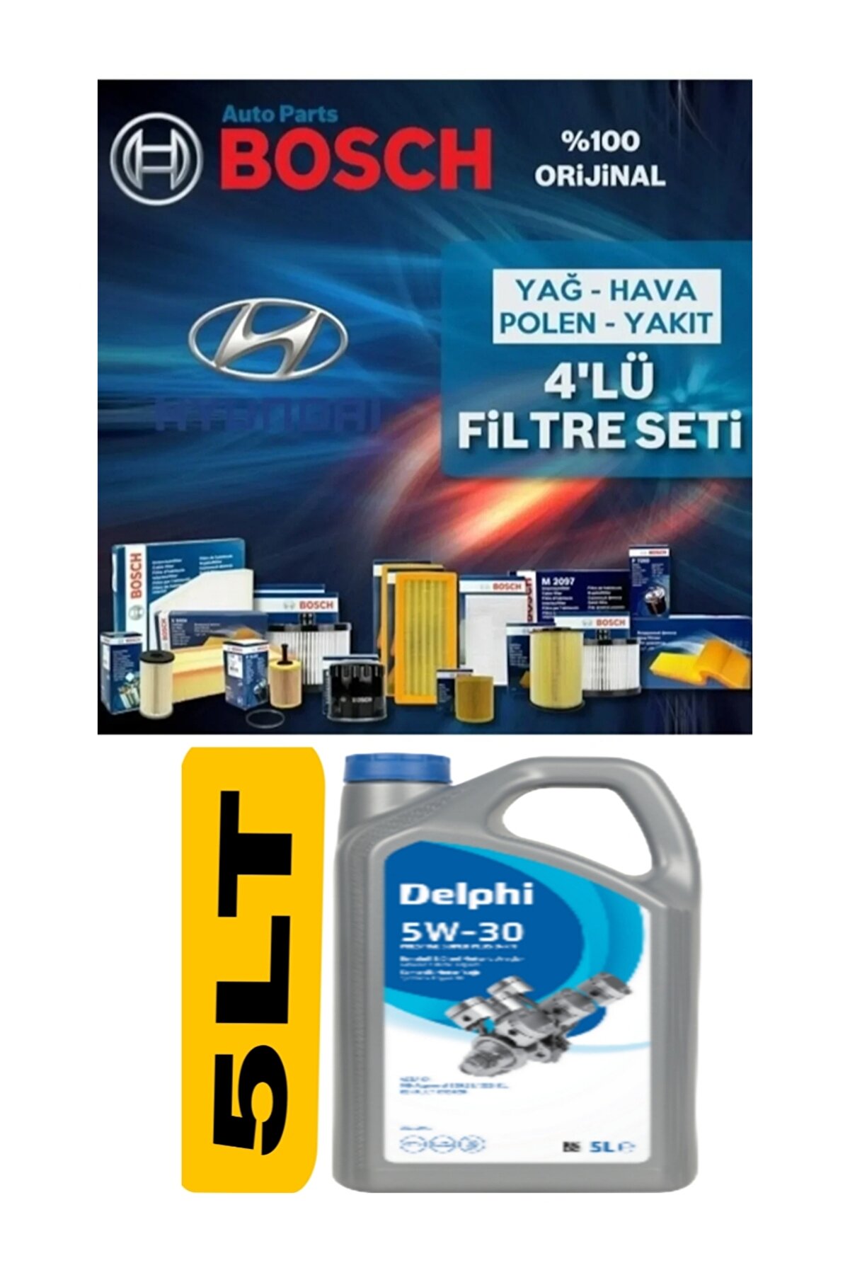 Delphi̇ 5W-30 5 Lt Dpf 2025 Hyundai̇ Accent Era 1.5 Uyumlu Crdı Fi̇ltre Bakım Seti̇ 2006-2012 5Li̇ Set