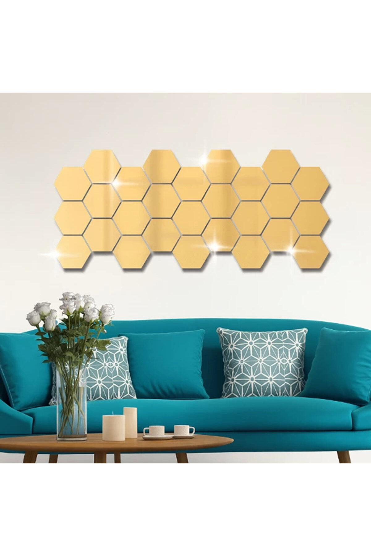 Yapışkanlı Akri̇li̇k Gold Ayna Seti̇ 12 Adet