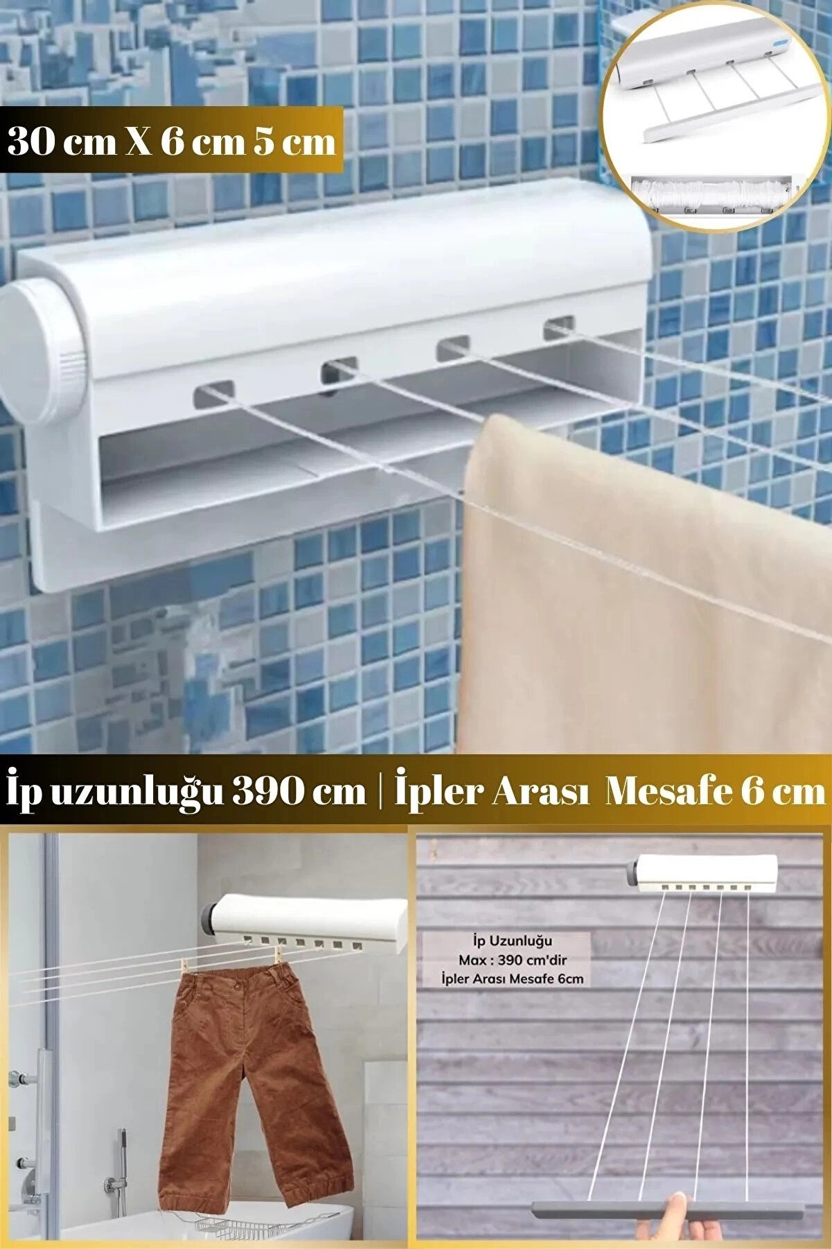 &Ouml;zel &Uuml;reti̇m Duvara Monte Edi̇lebi̇li̇r 5 İpli̇ &Ccedil;ek As Askılık Portati̇f &Ccedil;amaşır Kurutmalık