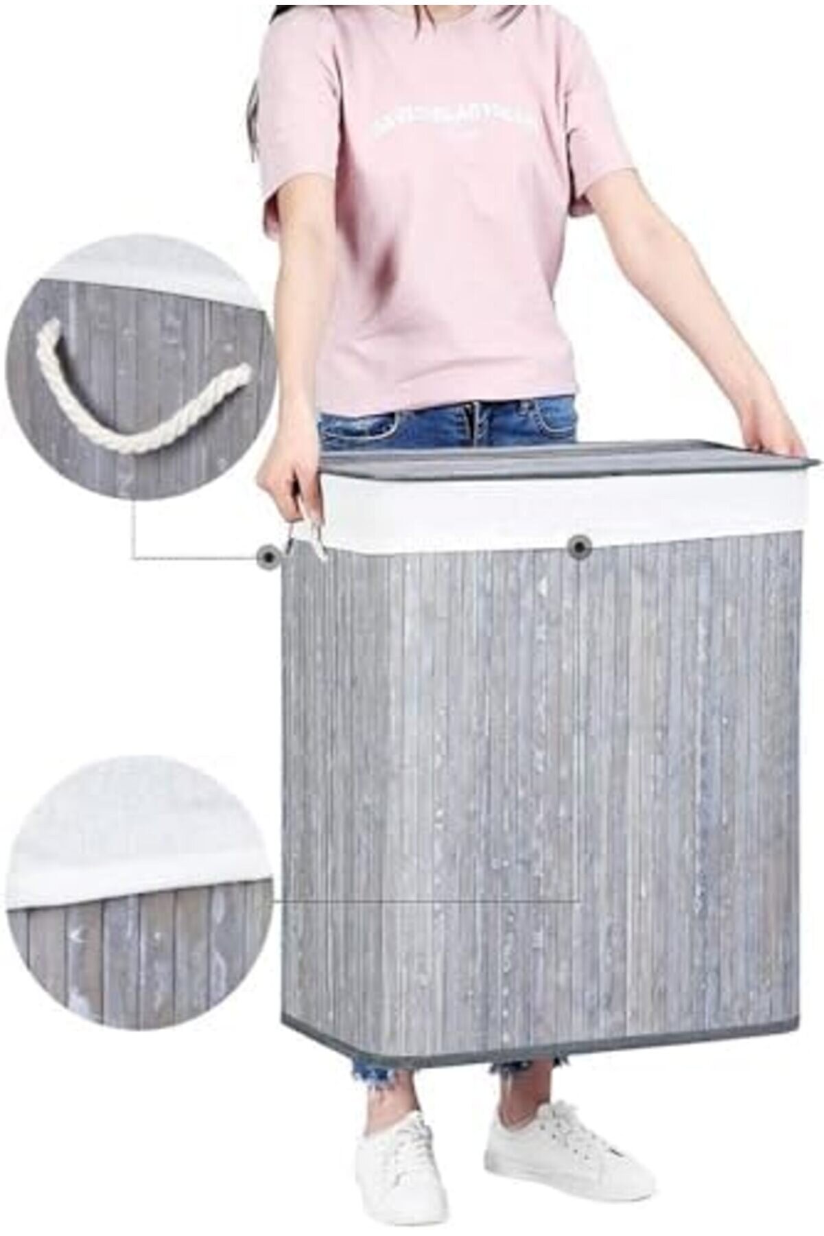 Ynsshopi̇ng El Yapımı Hasır Katlanır Çamaşır Sepeti̇ Di̇kdörtgen 72 Li̇tre (40Cm*30Cm*61Cm), Malzemeden