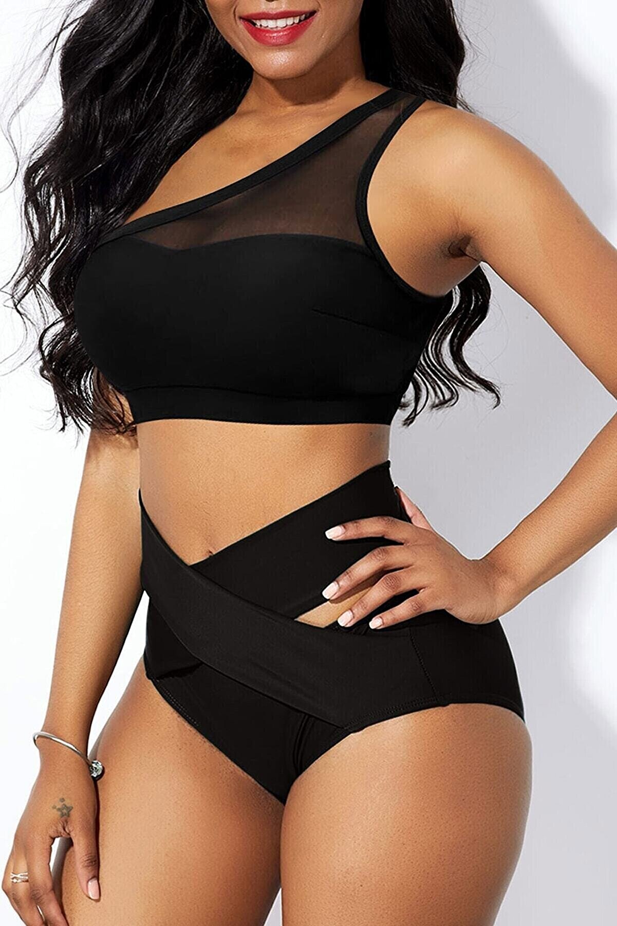 Ethab Ti̇caret Kadın Si̇yah Y&uuml;ksel Bel T&uuml;l Detaylı S&uuml;tyen K&uuml;lot Takımı