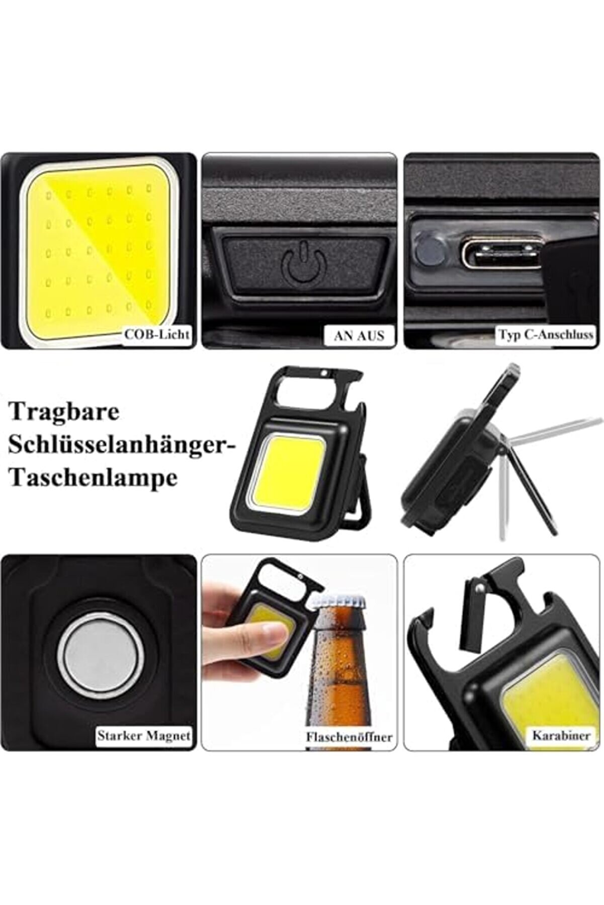 Snshop Led Fener Taşınabi̇li̇r Çok Fonksi̇yonlu, Yüksek Lümen, Cob Anahtarlık, Dış Mekan İçi̇n