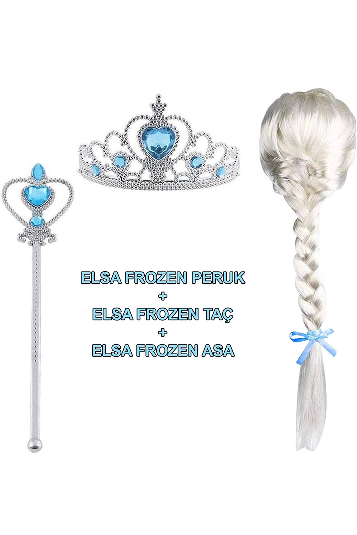 Okyanuss Accessories Örgülü Karlar Ülkesi Frozen Elsa Peruğu Tacı Ve Sopası Çocuk Boy