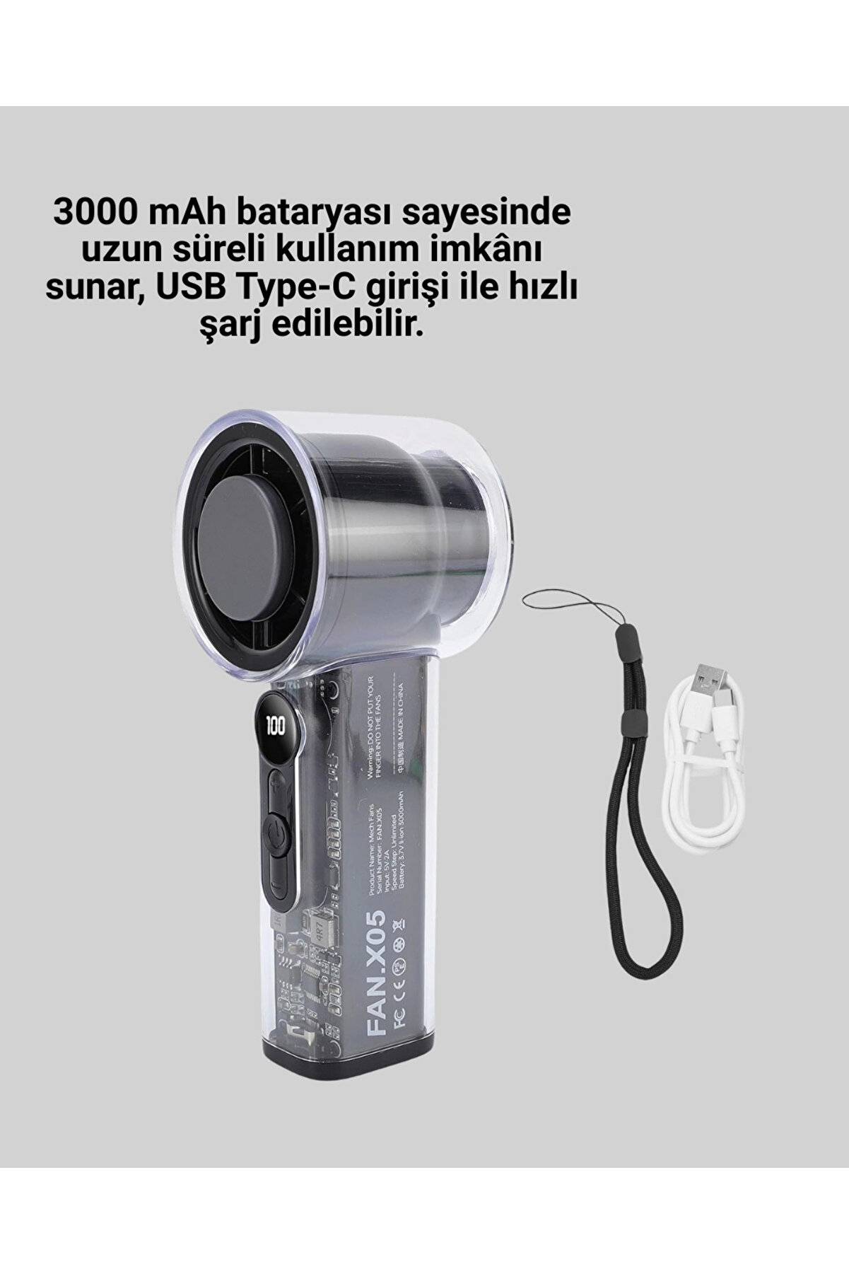 100 Kademeli̇ Ayarlanabi̇li̇r Mi̇ni̇ Fan | Di̇ji̇tal Ekranlı Seri̇nleti̇ci̇