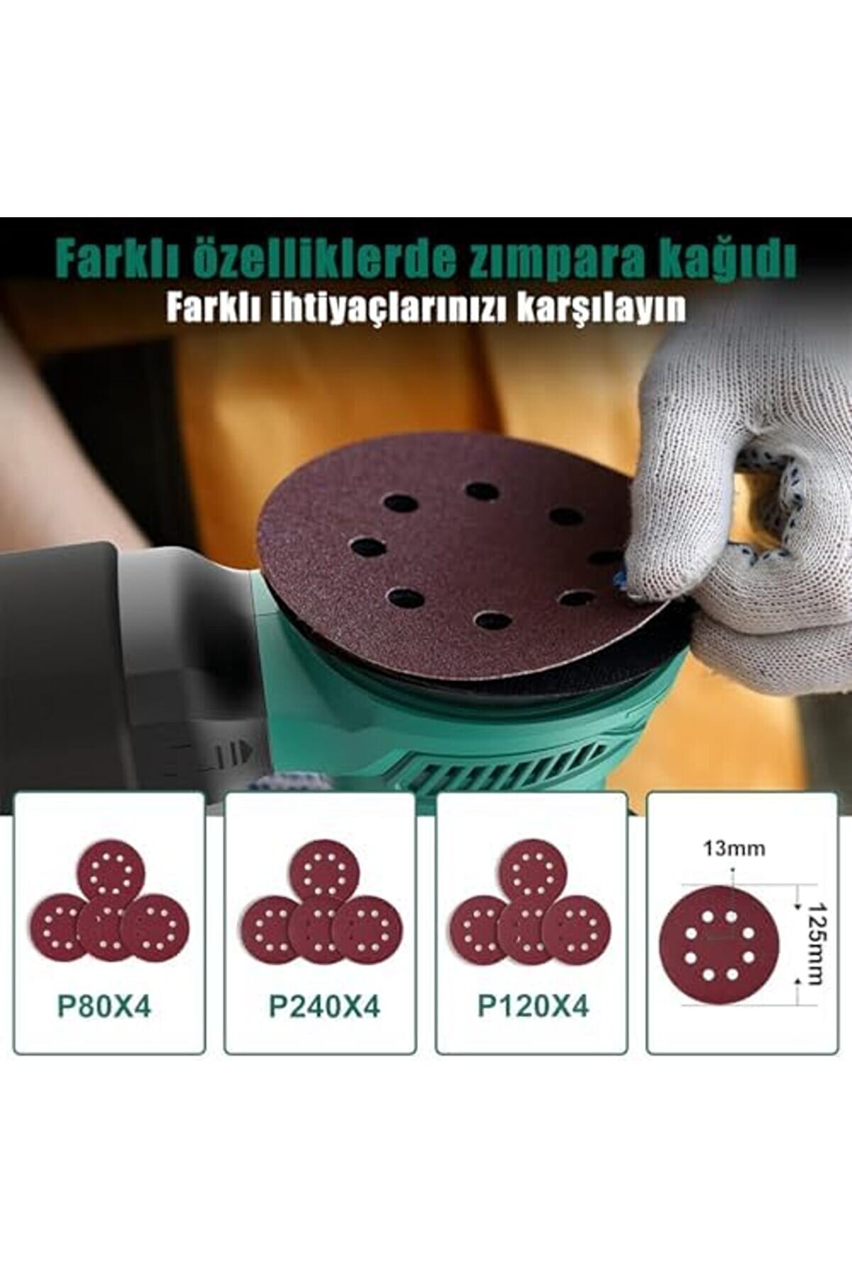 Lvnshop For Lıfe 300W Zımpara Maki̇nesi̇, Elektri̇kli̇ Zımpara Maki̇nesi̇ 6 Hız 13000Rpm, 12 Adet 125Mm Zı