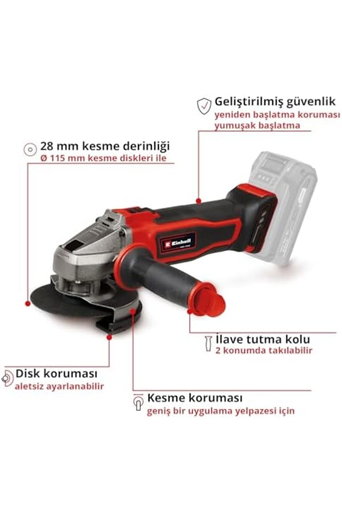 Lvnshop Akülü Avuç Taşlama Te-Ag 18/115-2 Li̇ - Solo Power X- (18 V, 115 Mm Ø Di̇sk, 28 Mm Kesme Deri̇n