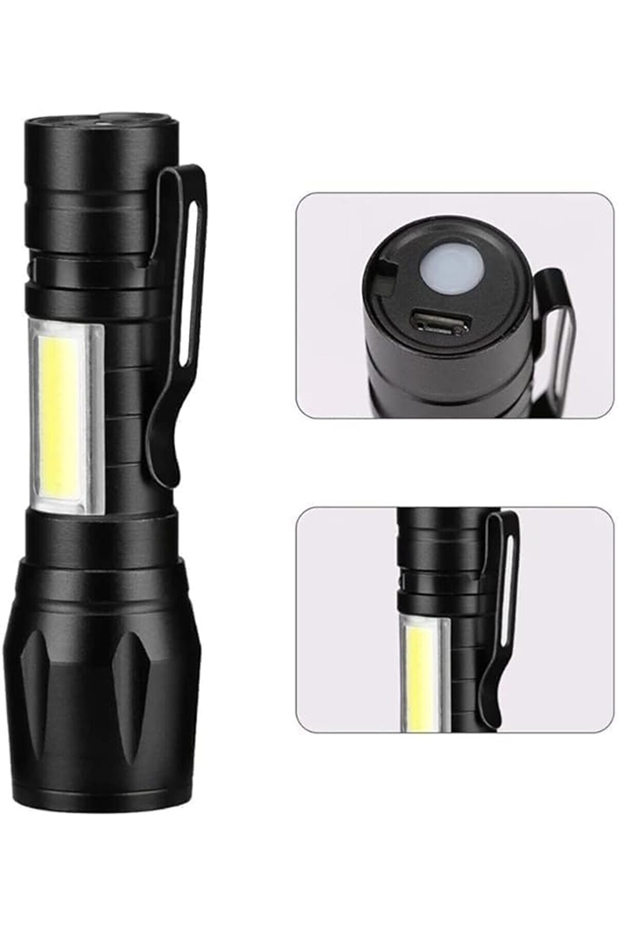 Snshop Takti̇k Led El Feneri̇ – Usb Şarjlı, Su Geçi̇rmez Ipx4, Cob Aydınlatma, Kompakt Boy, Aci̇l