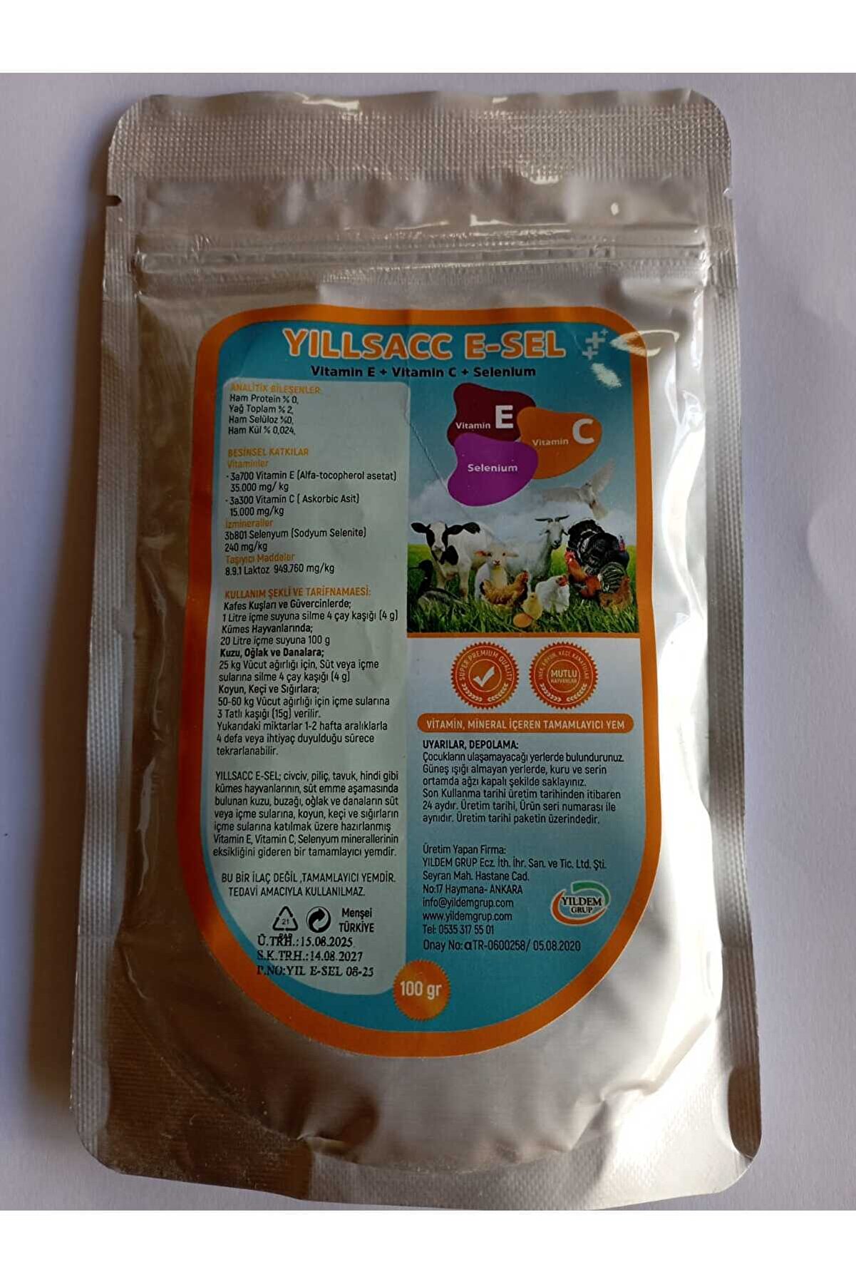 Yıldem Yılsac E-Sel Kuş Ve Kanatlılar İ&ccedil;i̇n Vi̇tami̇n Takvi̇yesi̇ &ndash; E + C + Selenyum 100 Gr X 2 Adet