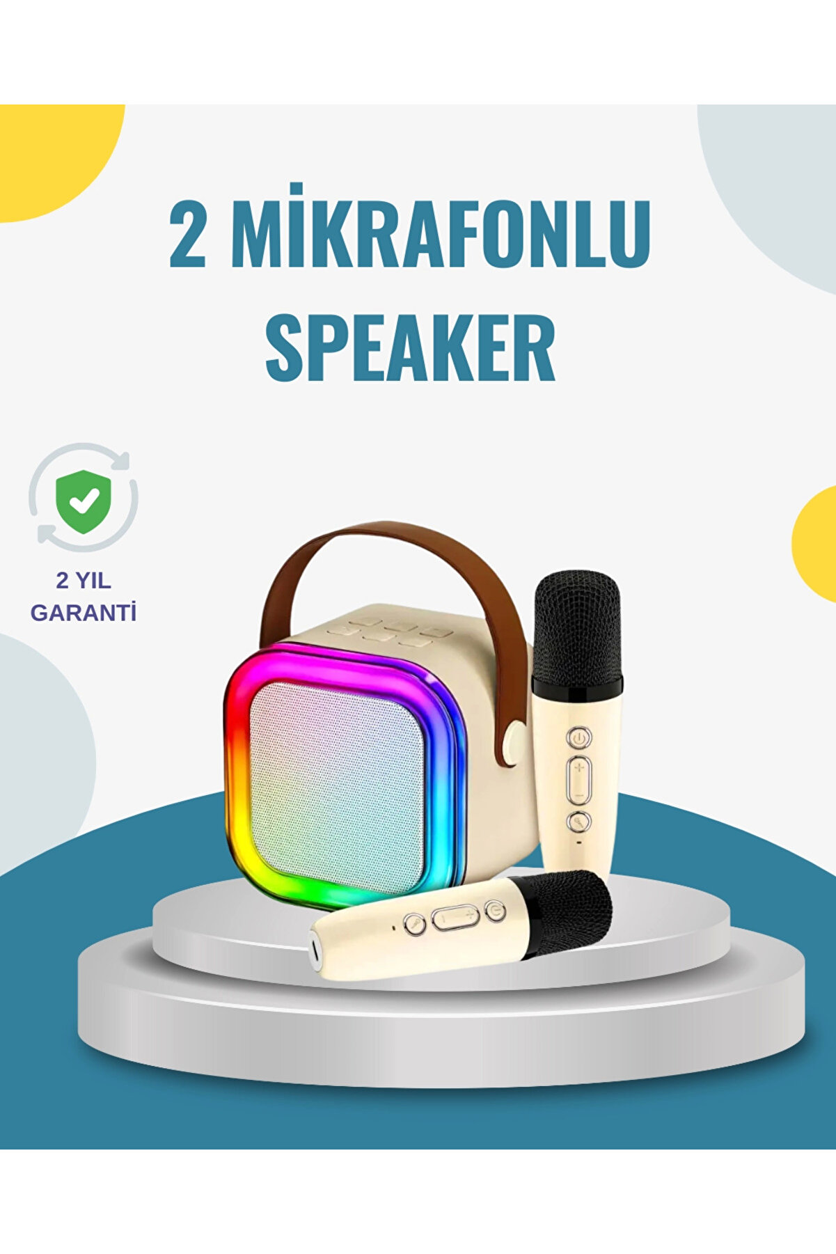 gizmurstore Kablosuz Karaoke Hoparlör – Çift Mikrofon ve LED Işıklı