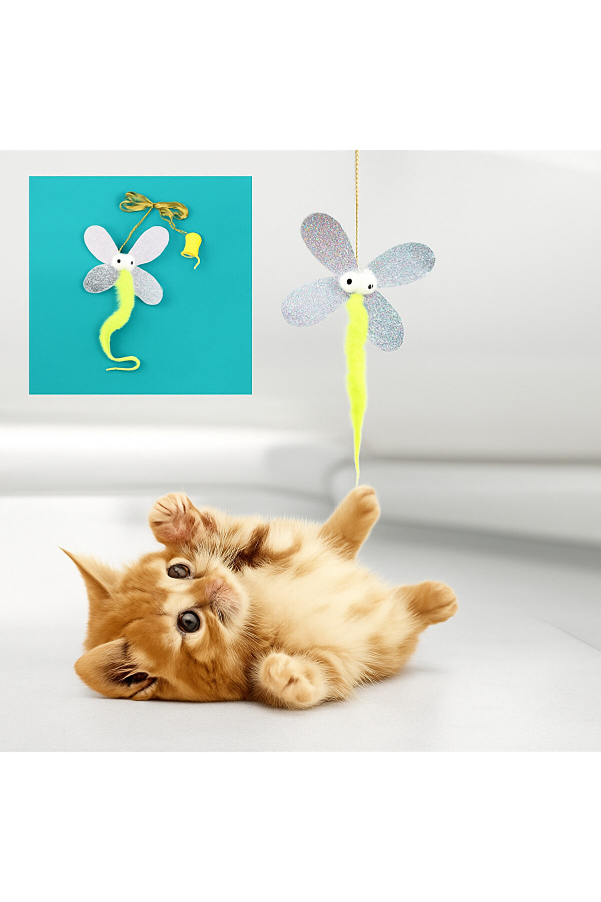TRENDMEN Kediler İçin Parlak Kanatlı İpli Oyuncak – Eğlenceli ve Dayanıklı İnteraktif Kedi Oyuncağı