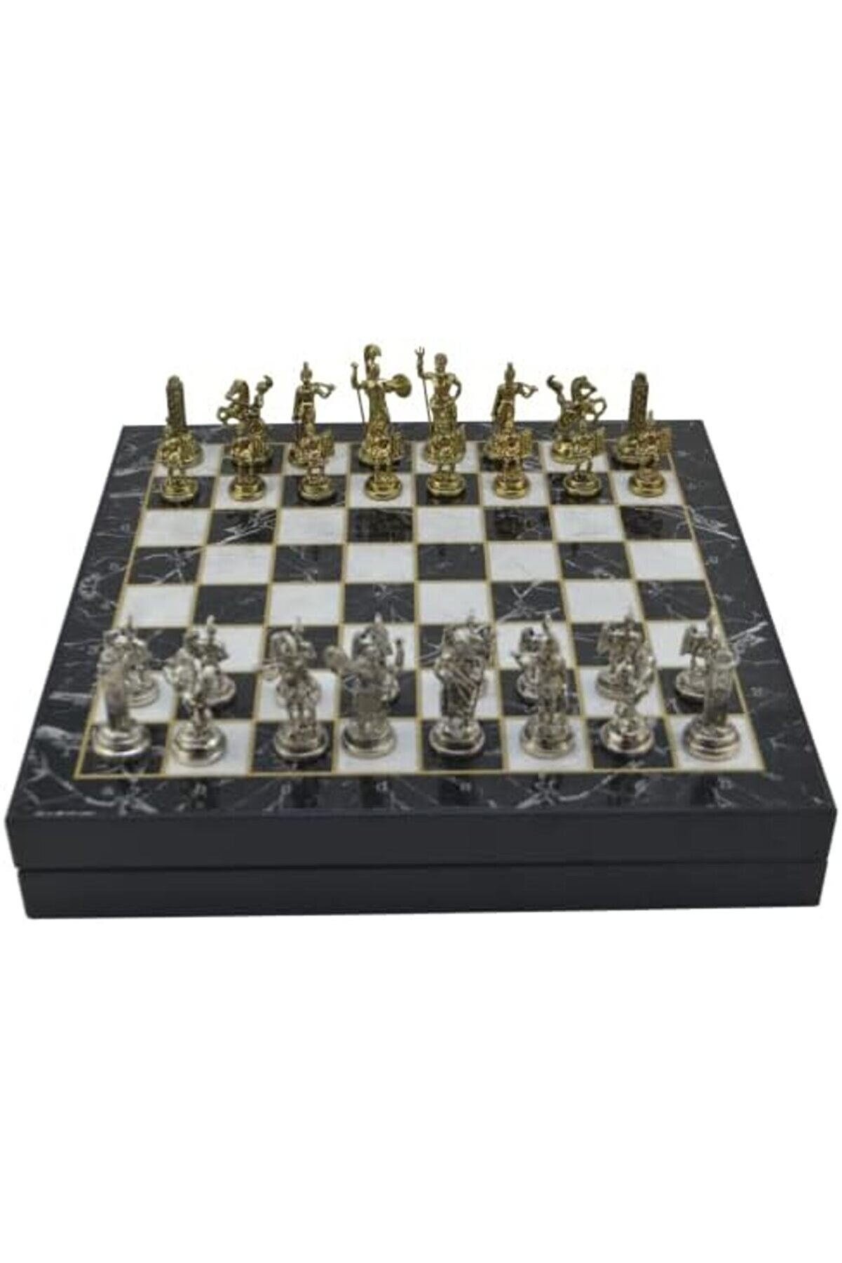 Jptrshop Orta Boy Metal Yunan Satranç Takımı Parlak Ve Mermer Desenli̇ Sandıklı Mdf Tahtası (36