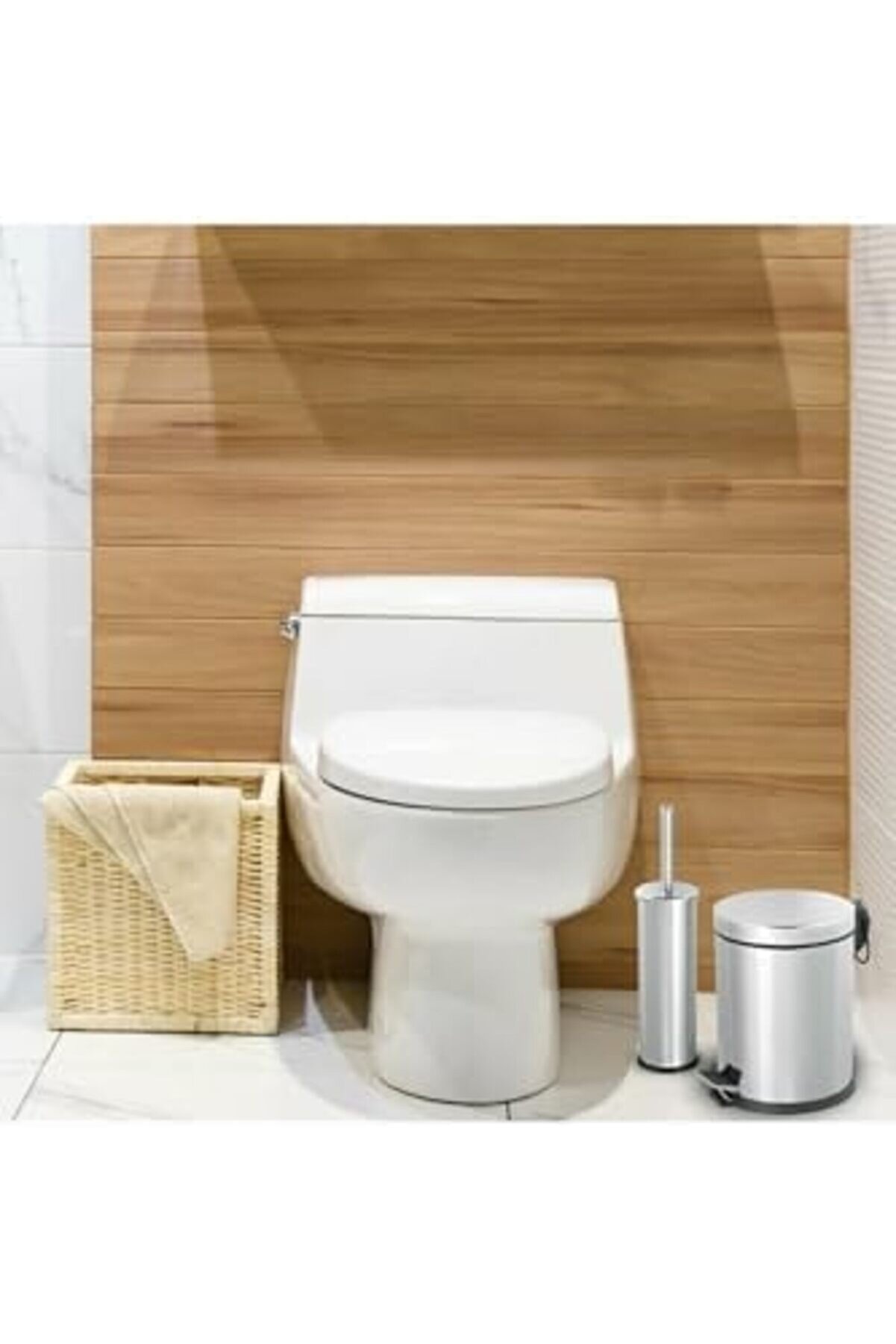 Sellbuyst Haus 3Lt Krom 2 Li̇ Banyo Seti̇ Pedallı Çöp Kovası Wc Klozet Tuvalet Fırça Seti̇ Banyo