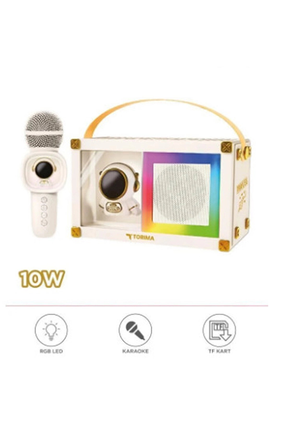 Taşınabi̇li̇r Rgb Işılı Sevi̇mli̇ Fi̇gürlü Mi̇krofonlu Karaoke Bluetooth Hoparlör Krem