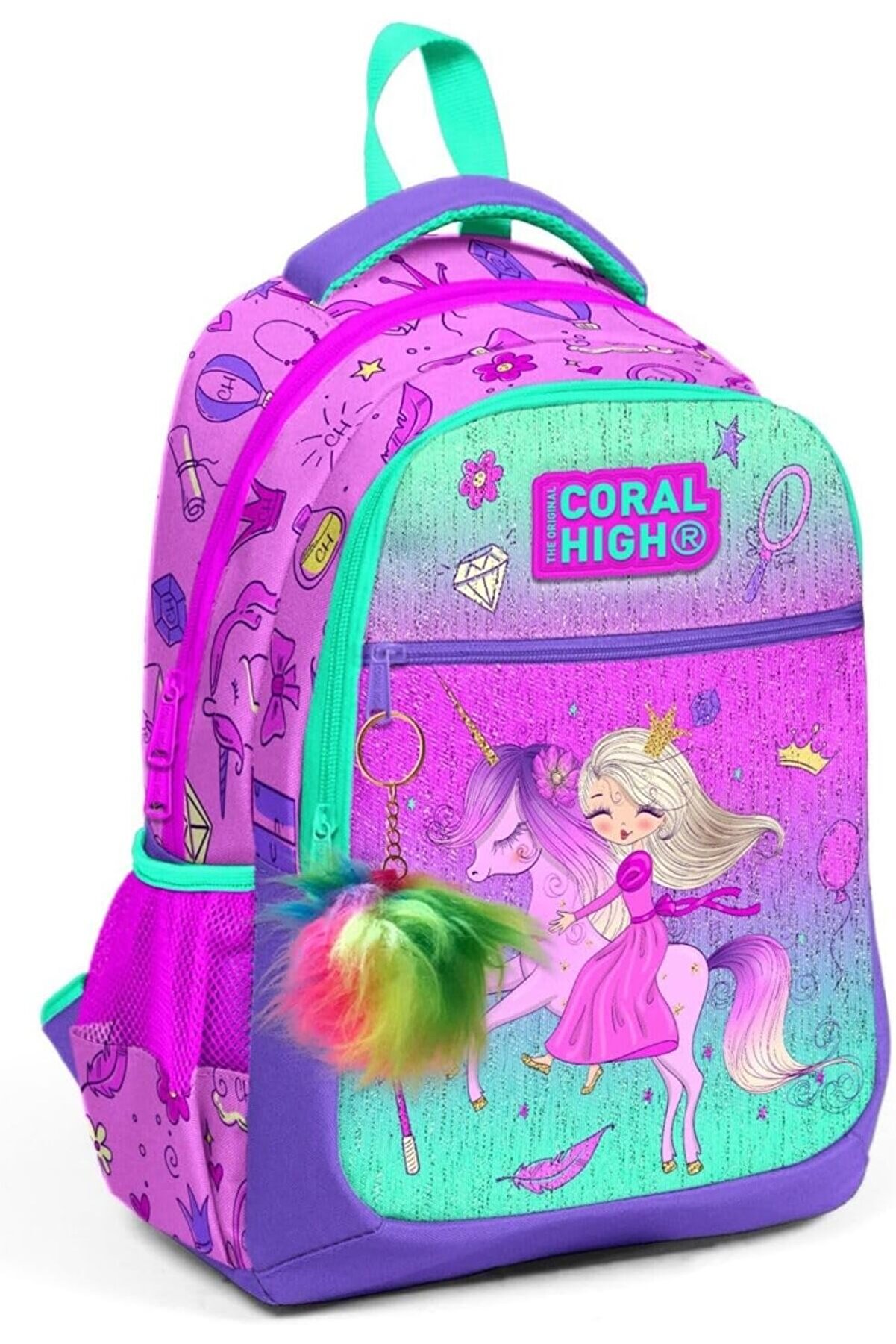 Modashi̇ne &Uuml;&ccedil; G&ouml;zl&uuml; Kız &Ccedil;ocuk İlk Ve Orta Okul &Ccedil;antası - Pembe Yeşi̇l Ve Prenses Modascope 1014773