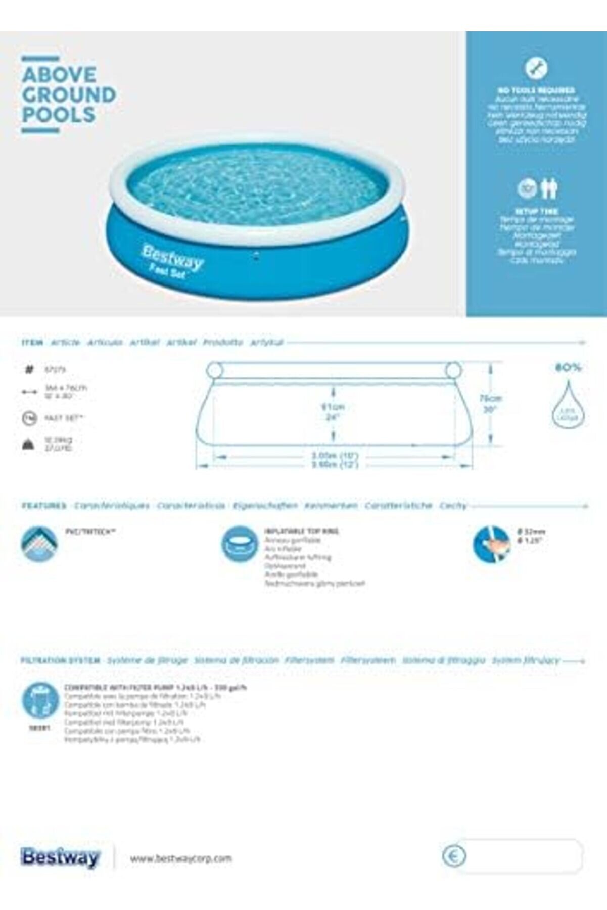STOREMAX Set Yüzme Havuzu, çocuklar ve yetişkinler için aile çocuk Havuzu; 5377L, 3,66 m x 76 cm 1175260