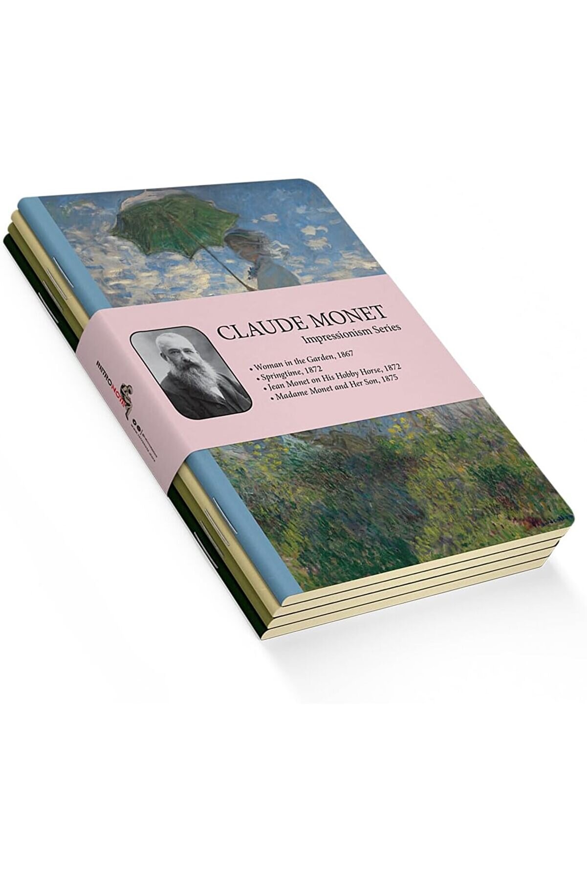 STOREMAX Impressionism Series - A6, Claude Monet 4'l&uuml; Defter Seti I, &Ccedil;izgisiz, Toplam 192 Sayfa, Her bir