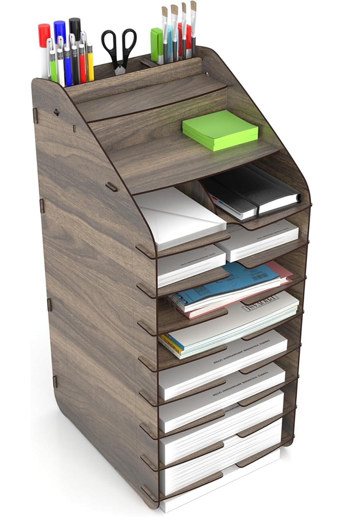 STOREMAX modashine Tower Ofis Masaüstü Organizer 10 Kat A4 Evrak Rafı (Ceviz) modascope 1014773