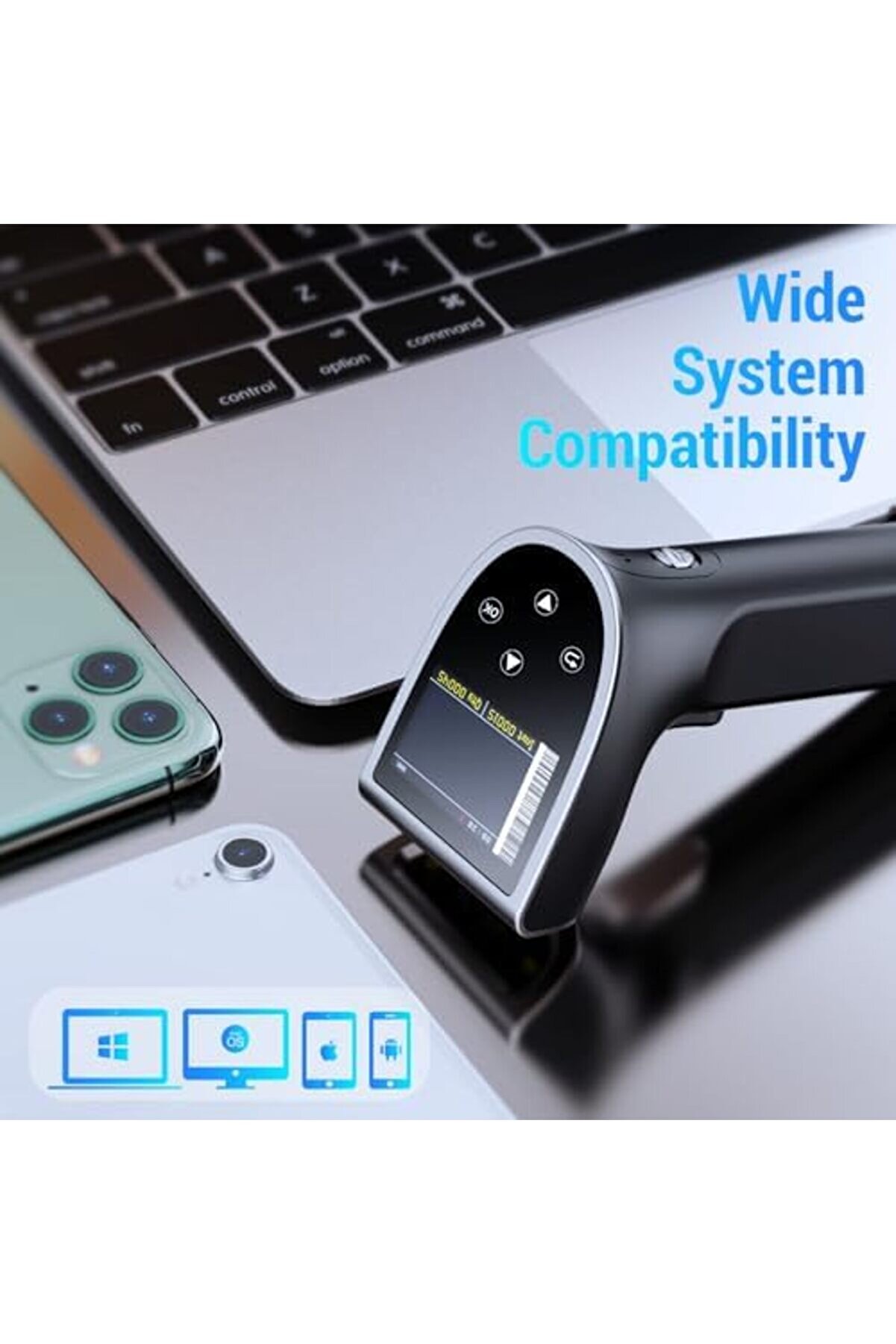 Modashi̇ne Pro 1D 2D Qr Barkod Tarayıcı Kablosuz Ayar Ekranı Ve Tuş Takımı Ve G&uuml;&ccedil; Anahtarı İle 2600M