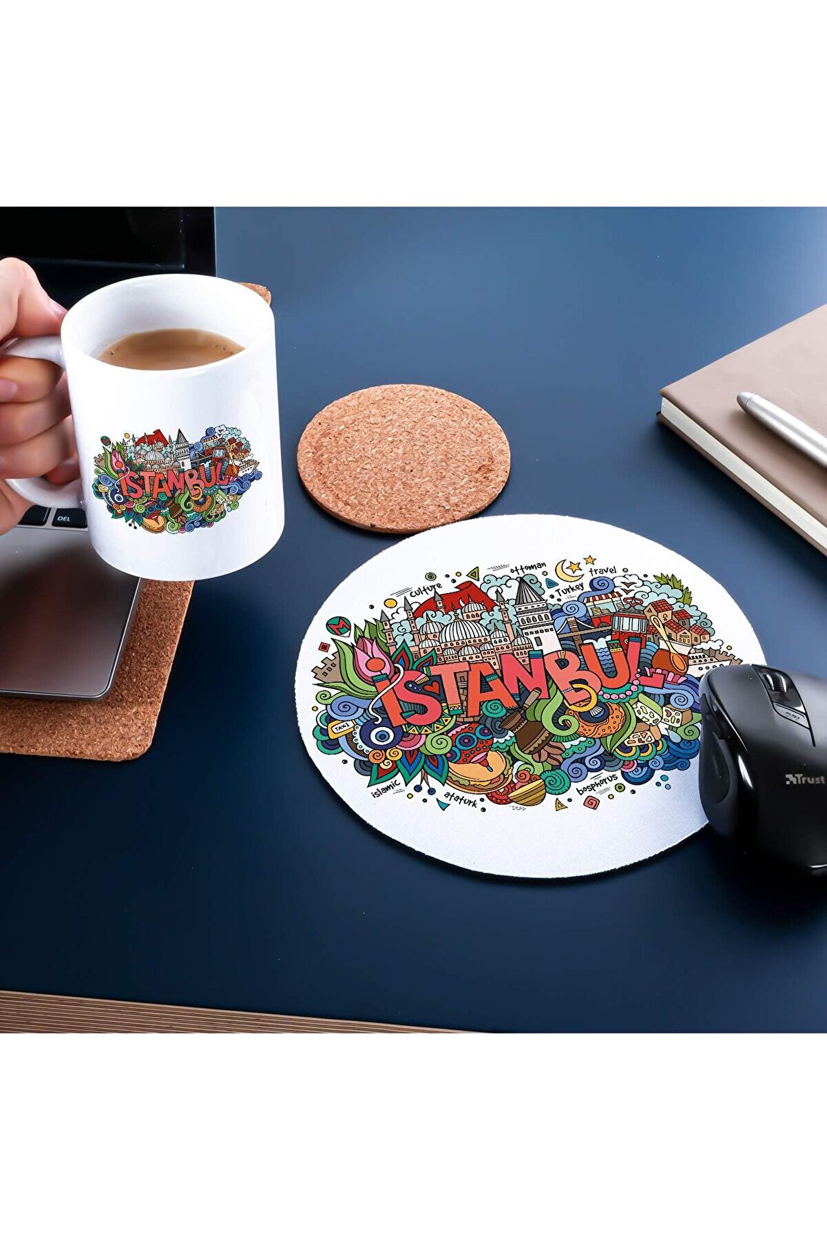STOREMAX Simgeleri Tasarımlı Kupa Fincan ve Mouse Pad Seti 20 x 20 cm 1175713