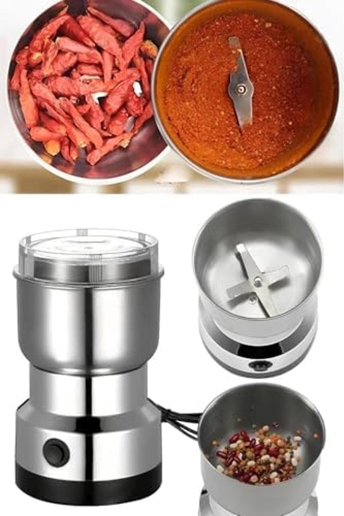 Kahve Öğütücü Metal Bıçaklı Un Tahıl Fındık Pi̇ri̇nç Öğütücü Çok Fonksi̇yonlu 200W Mrtshoppn