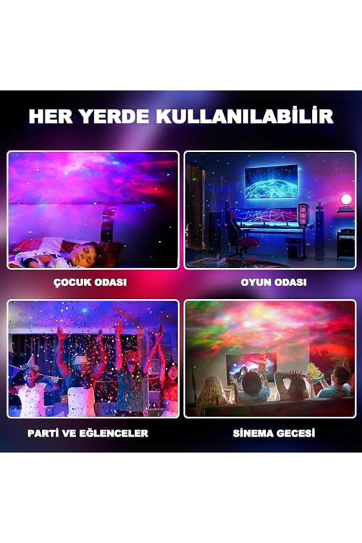 Shopverse Projektör Gece Lambası - Uzaktan Kumandalı Çok Renkli̇ Yıldızlı Gece Lambası - Zamanlayıcıl