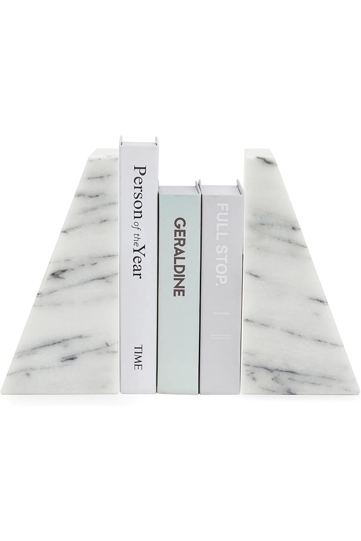 Run &Uuml;&ccedil;gen%100 Ci̇lalı Beyaz Mermer Ki̇tap Destekleri̇