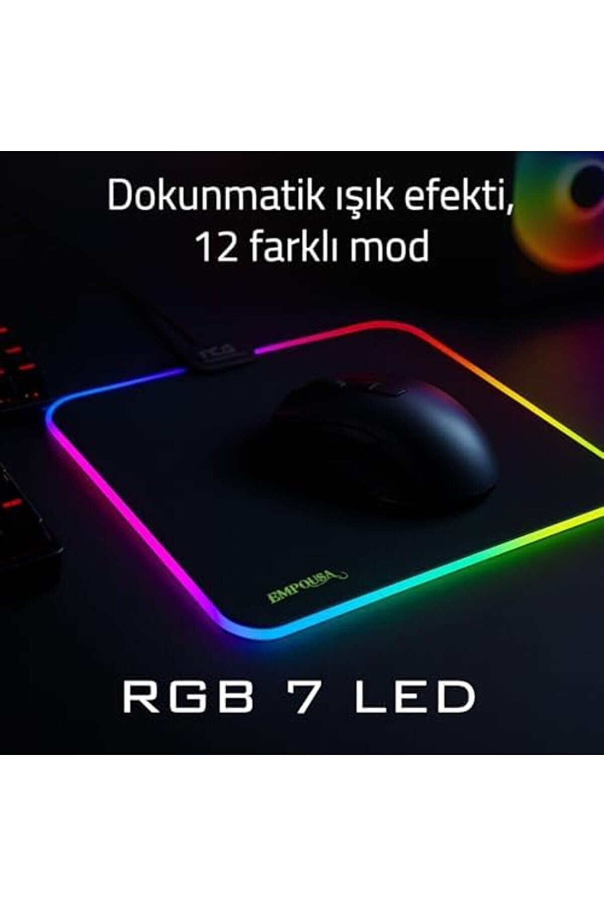 Modashi̇ne Imp-024T Empousa Rgb 7 Led Medıum Mousepad (320X270X3Mm),12 Farklı Deği̇şebi̇len Dokunmati̇k
