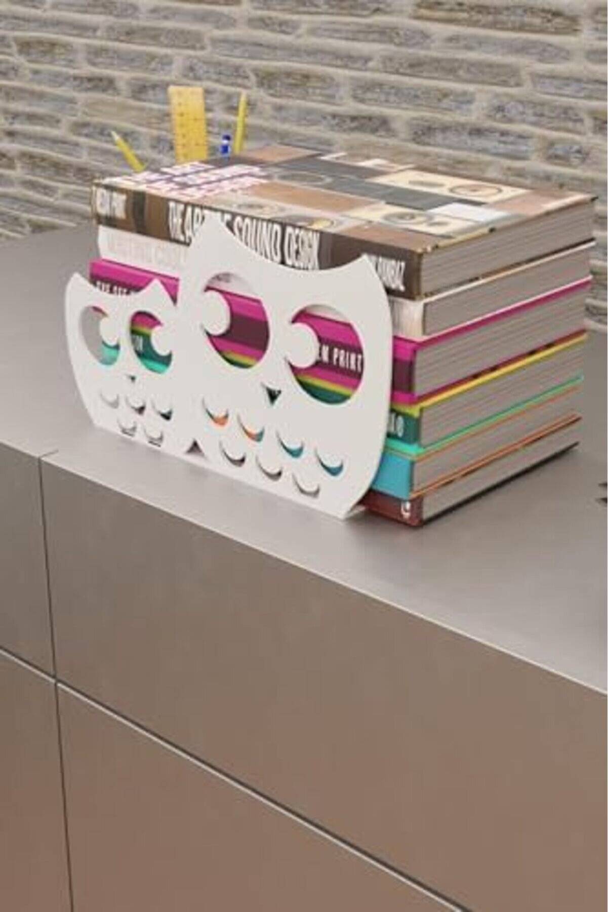 Modashi̇ne Dekorati̇f Beyaz Desenli̇ Metal Ki̇tap Tutucu Metal Ki̇tap Desteği̇ Mk16B Modascope 1014773