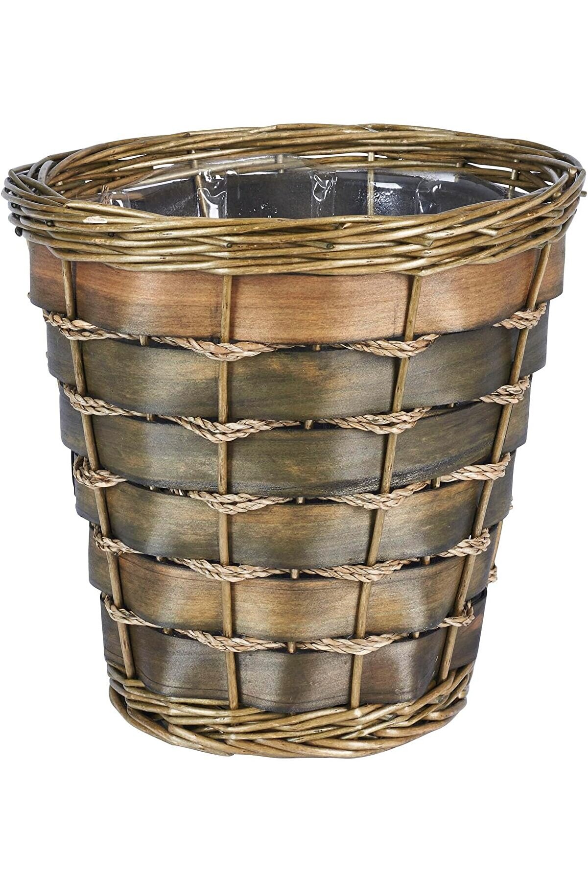STOREMAX pltnstoreshop Essentials ML-2215 Küçük Dekoratif Hasır Çöp Sepeti | Hn Söğüt ve Kavak | Doğal Koyu K