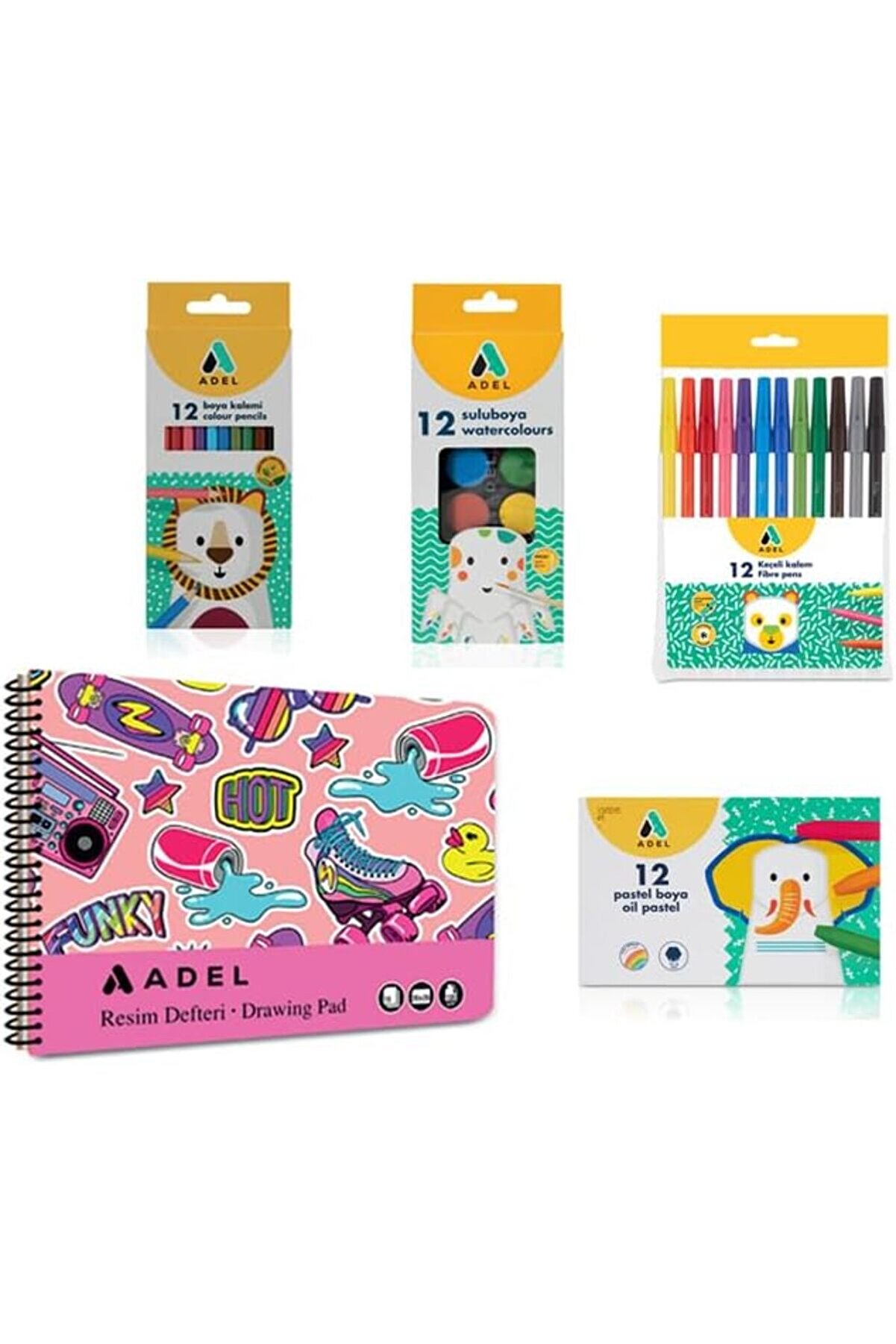 4’Lü Boyama Seti̇ + Resi̇m Defteri̇ 25X35, 12 Renk, Keçeli̇ Kalem, Kuru,Pastel Ve Sulu Boya, Fırça Dahi̇l