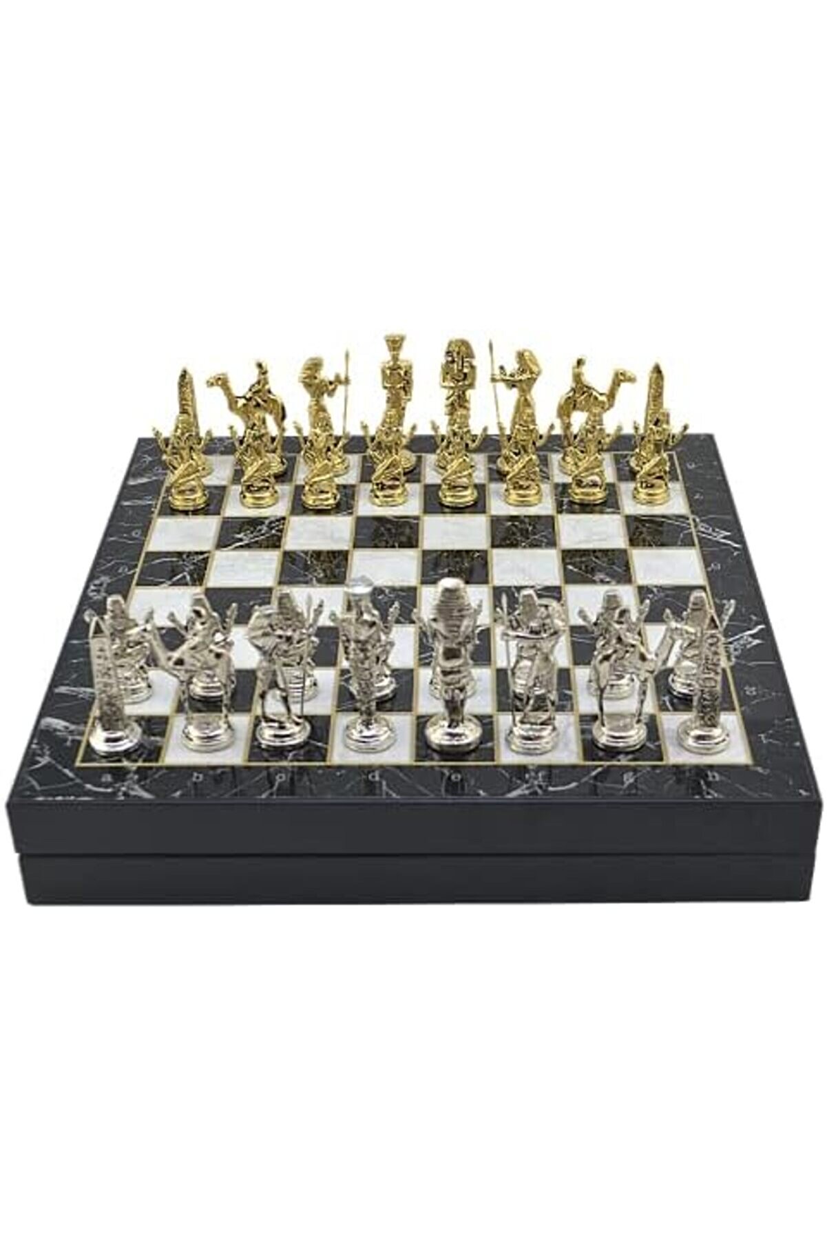 Büyük Boy Metal Mısır Satranç Tk. Parlak Ve Mermer Desenli̇ Sandıklı Mdf Tahtası(36X36X6 Cm.) 117571