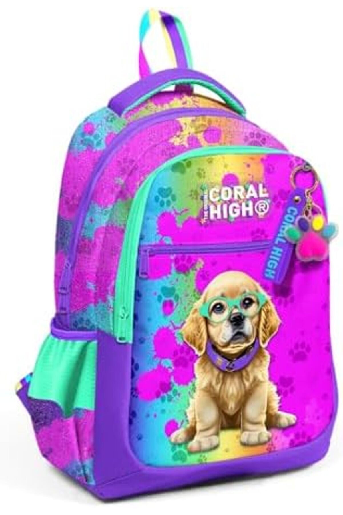 Pltnstoreshop Hi̇gh Mor Pembe Köpek Desenli̇ Kız Çocuk İlkokul Çantası Ve Günlük Sırt Çantası Pltnstor