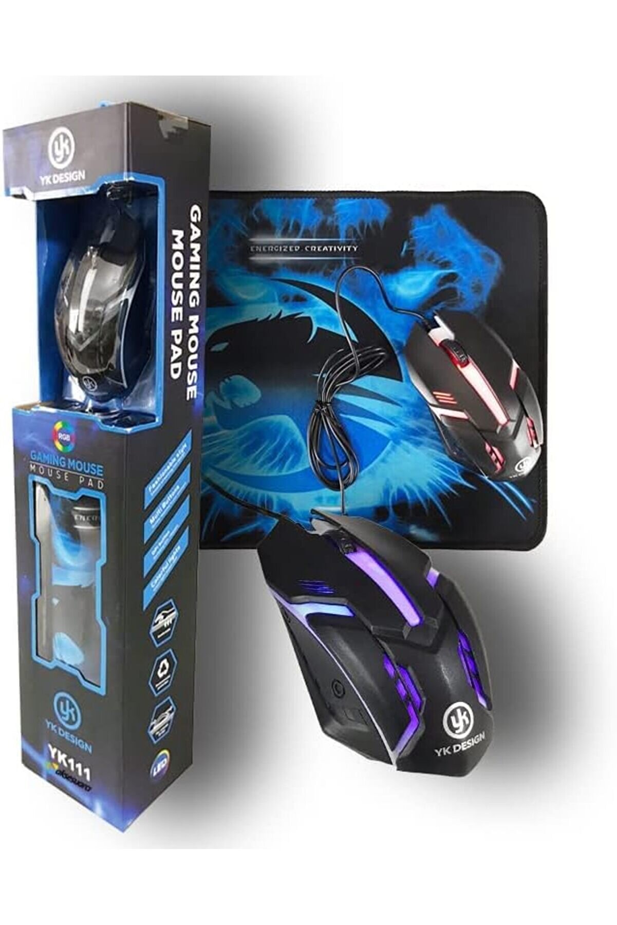 STOREMAX Oyuncu Mouse + Mouse Pad Set, Yüksek Kalite, RGB Işıklı Gaming Mouse ve 30x24cm Desenli Oyuncu Mouse