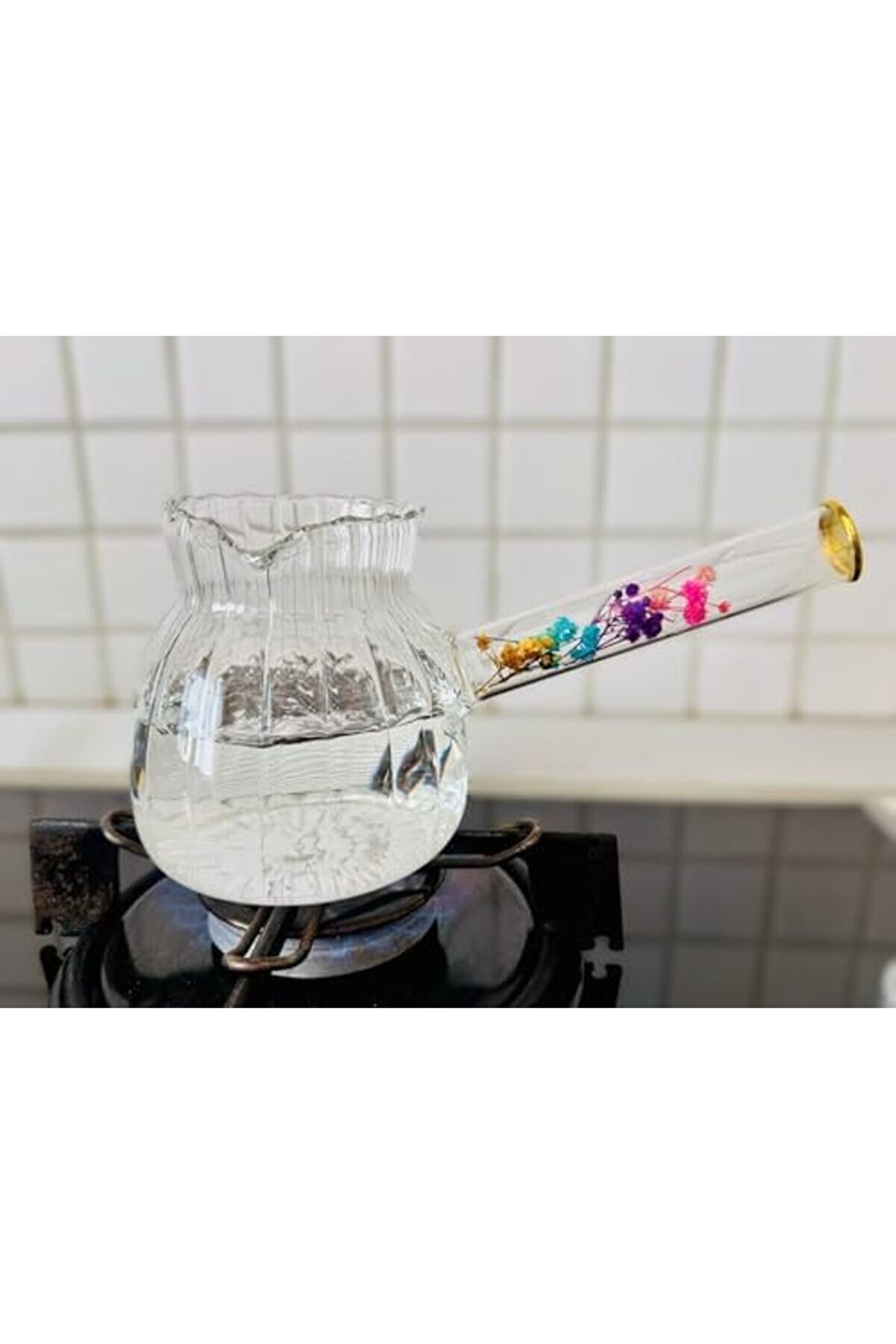 Modashi̇ne Cam Cezve, Dayanıklı, Dekorati̇f Çi̇çek Saplı, Şeffaf Modascope 1014773