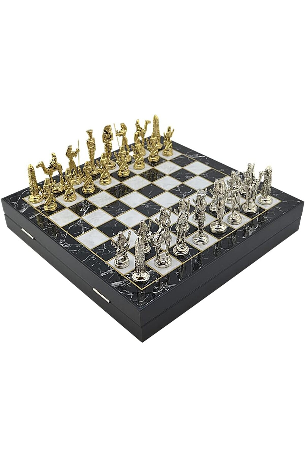 STOREMAX Büyük Boy Metal Mısır Satranç Tk. Parlak ve Mermer Desenli Sandıklı MDF Tahtası(36X36X6 cm.) 117571