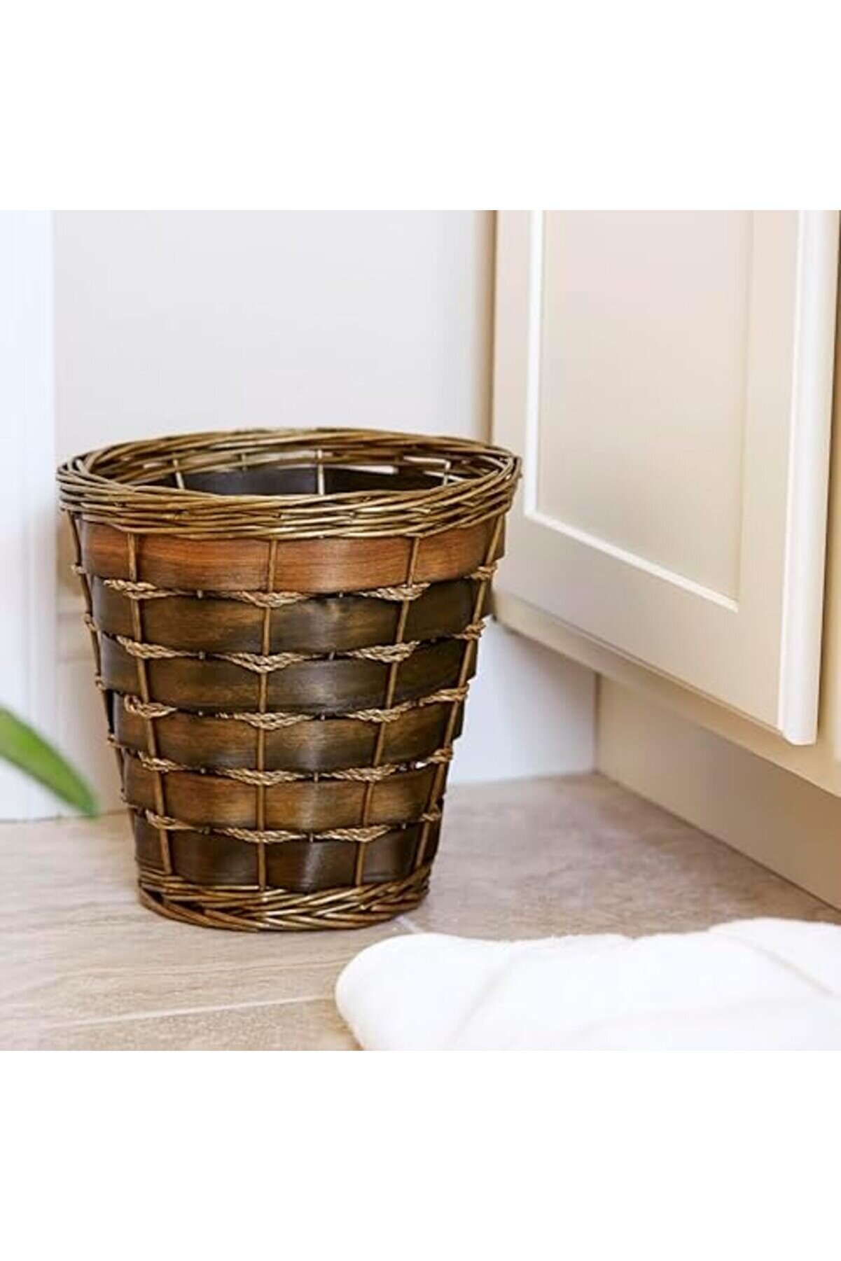 Pltnstoreshop Essenti̇als Ml-2215 Küçük Dekorati̇f Hasır Çöp Sepeti̇ | Hn Söğüt Ve Kavak | Doğal Koyu K